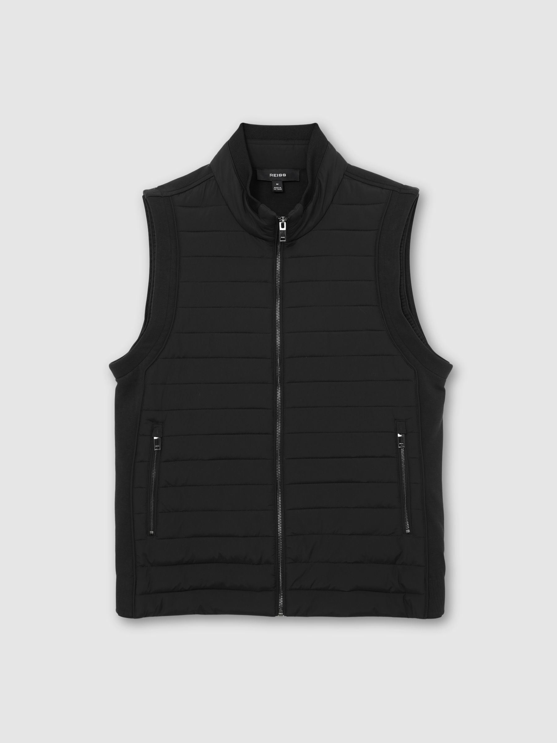 Quilt and Knit Zip-Through Gilet in Black - Image 2 of 6