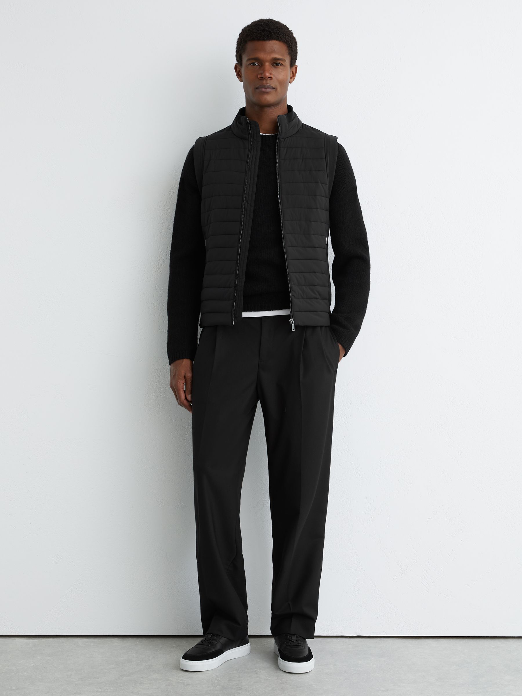 Quilt and Knit Zip-Through Gilet in Black - Image 3 of 6