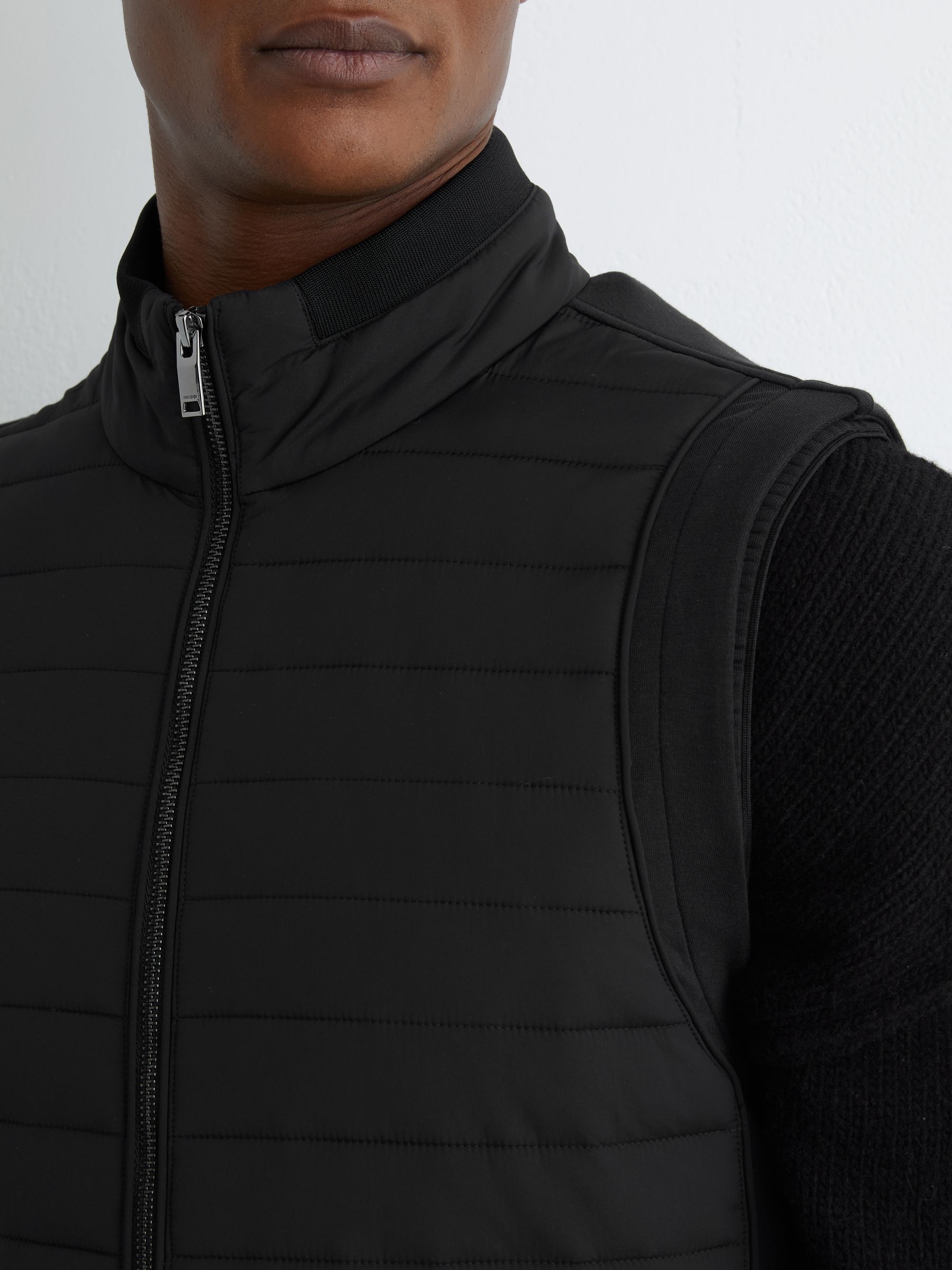 Quilt and Knit Zip-Through Gilet in Black - image 5