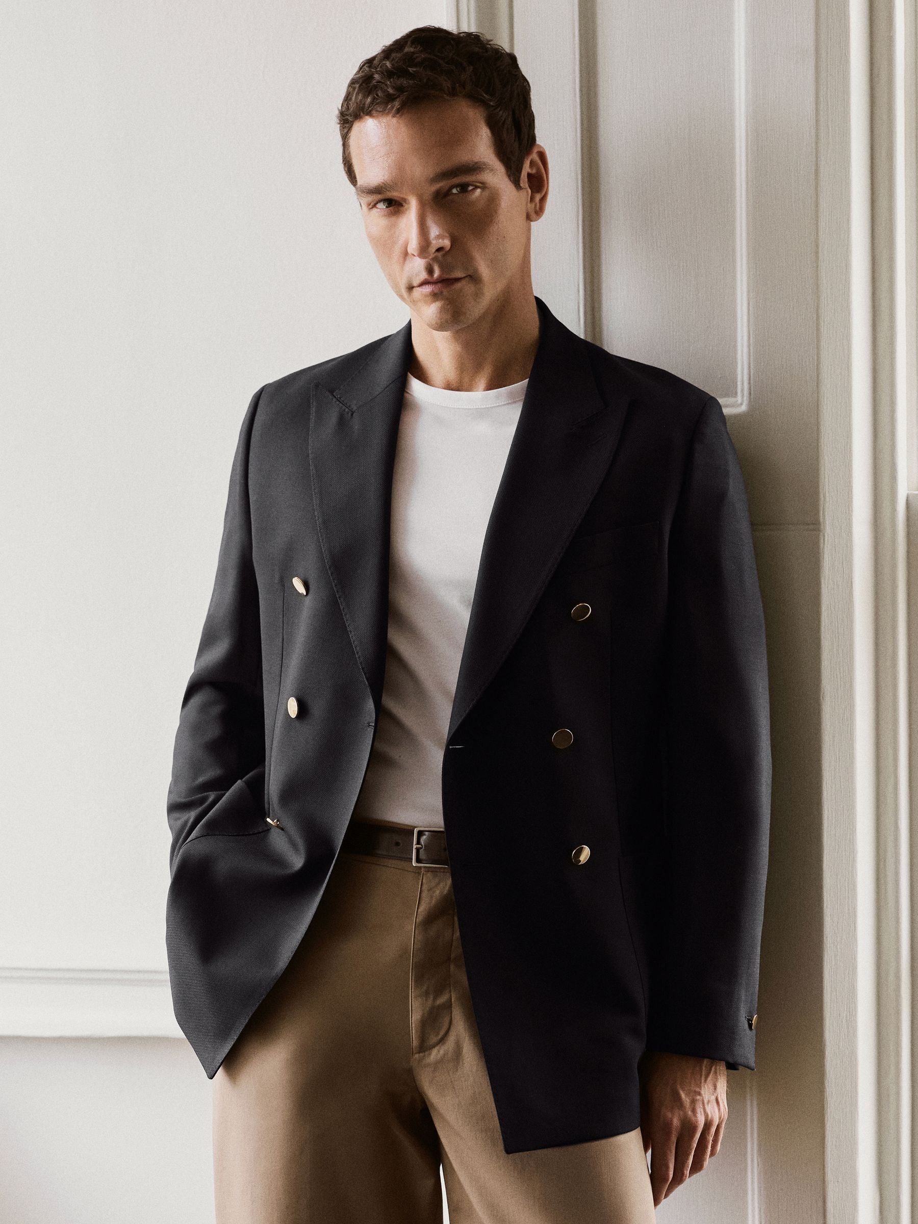 Hopsack Double-Breasted Blazer Classic-Fit with Wool in Navy - image 4