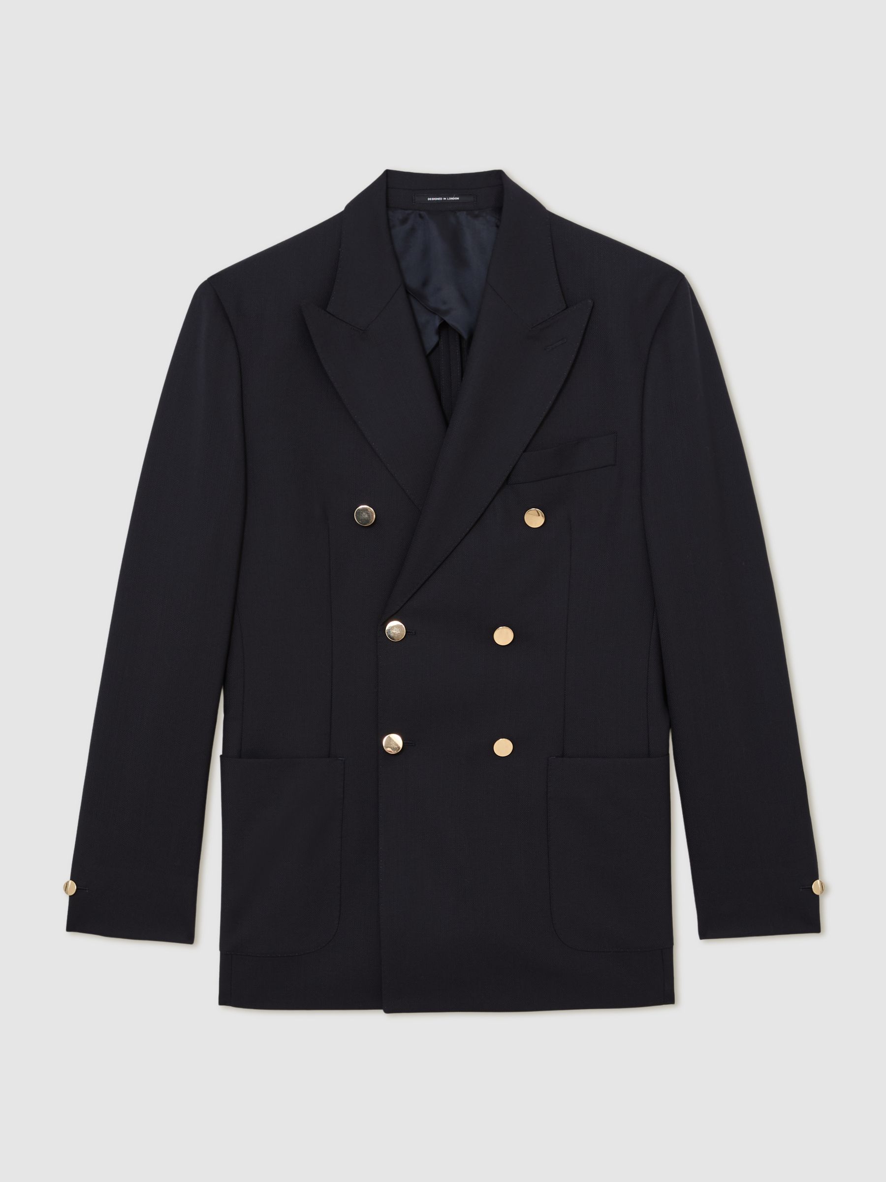 Hopsack Double-Breasted Blazer Classic-Fit with Wool in Navy - image 1