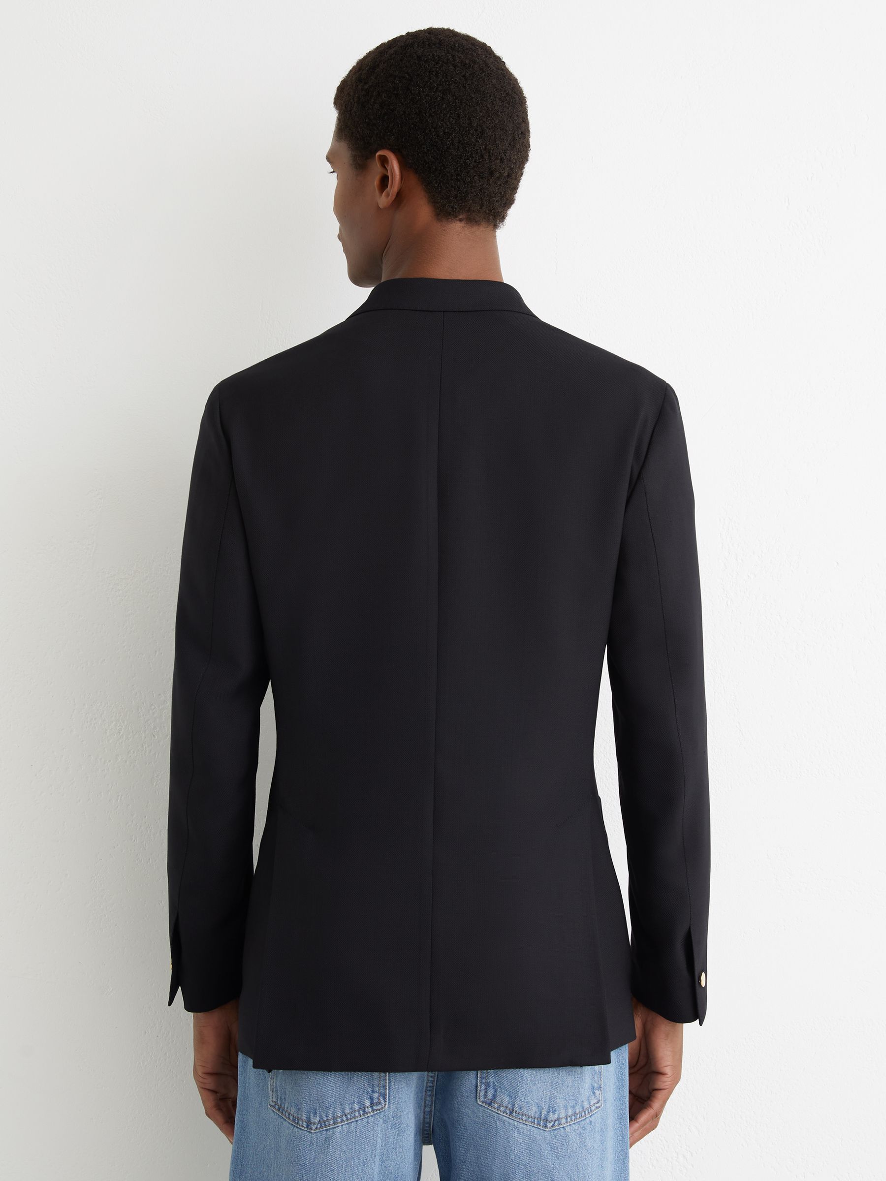 Hopsack Double-Breasted Blazer Classic-Fit with Wool in Navy - image 5