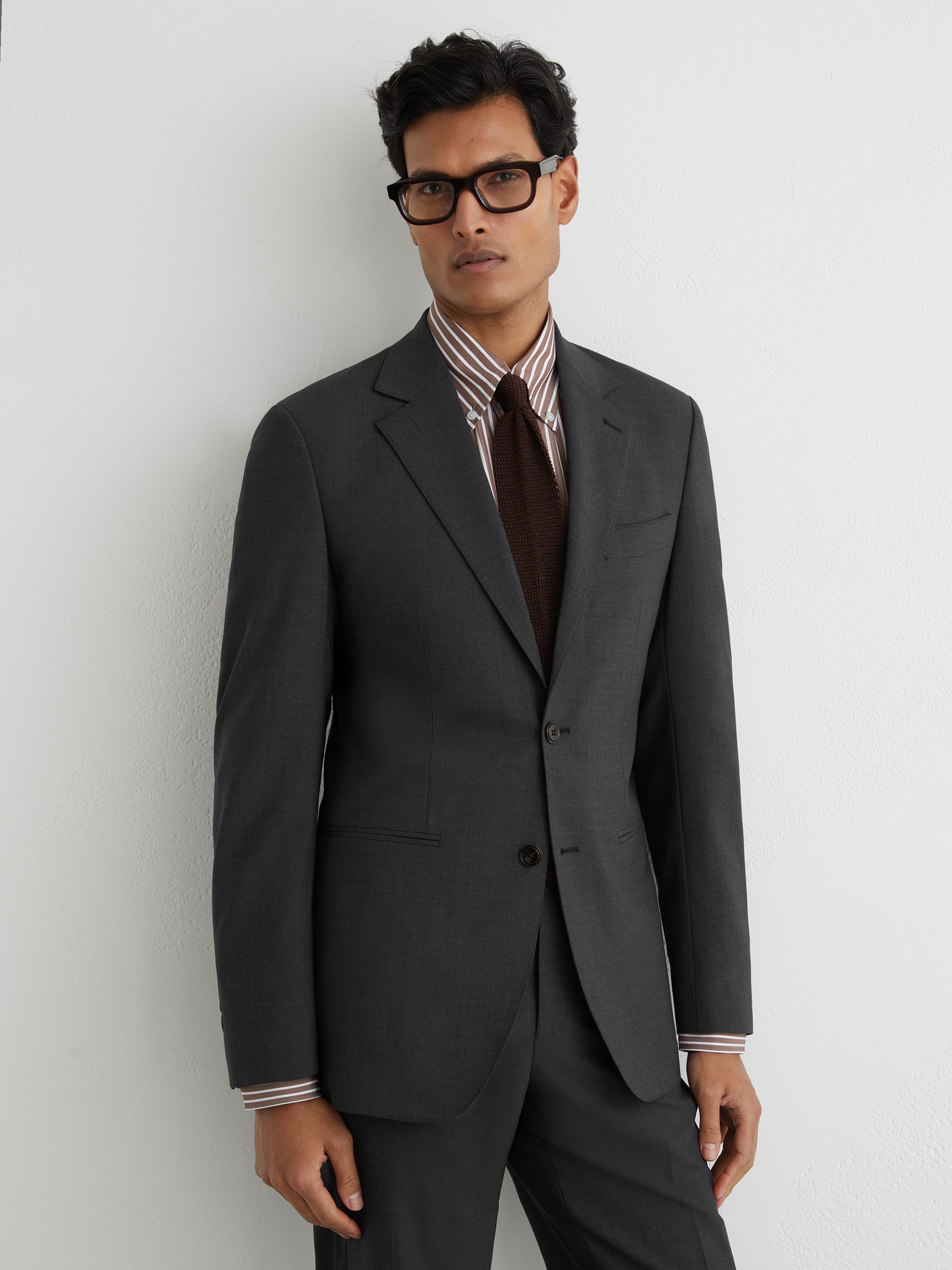 Wool-Blend Single-Breasted Suit Classic-Fit Blazer in Grey - Image 1 of 8