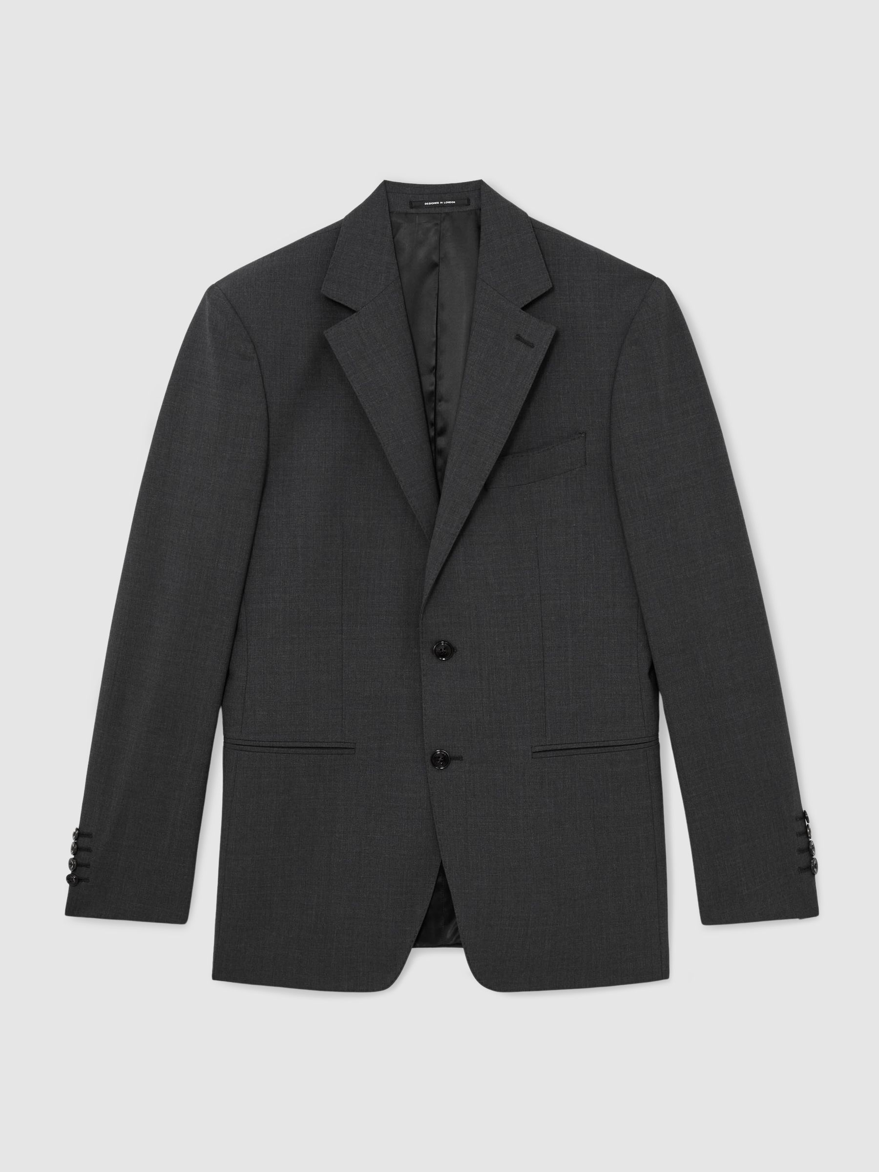 Wool-Blend Single-Breasted Suit Classic-Fit Blazer in Grey - Image 2 of 8 Wool-Blend Single-Breasted Suit Classic-Fit Blazer in Grey - Image 2 of 8