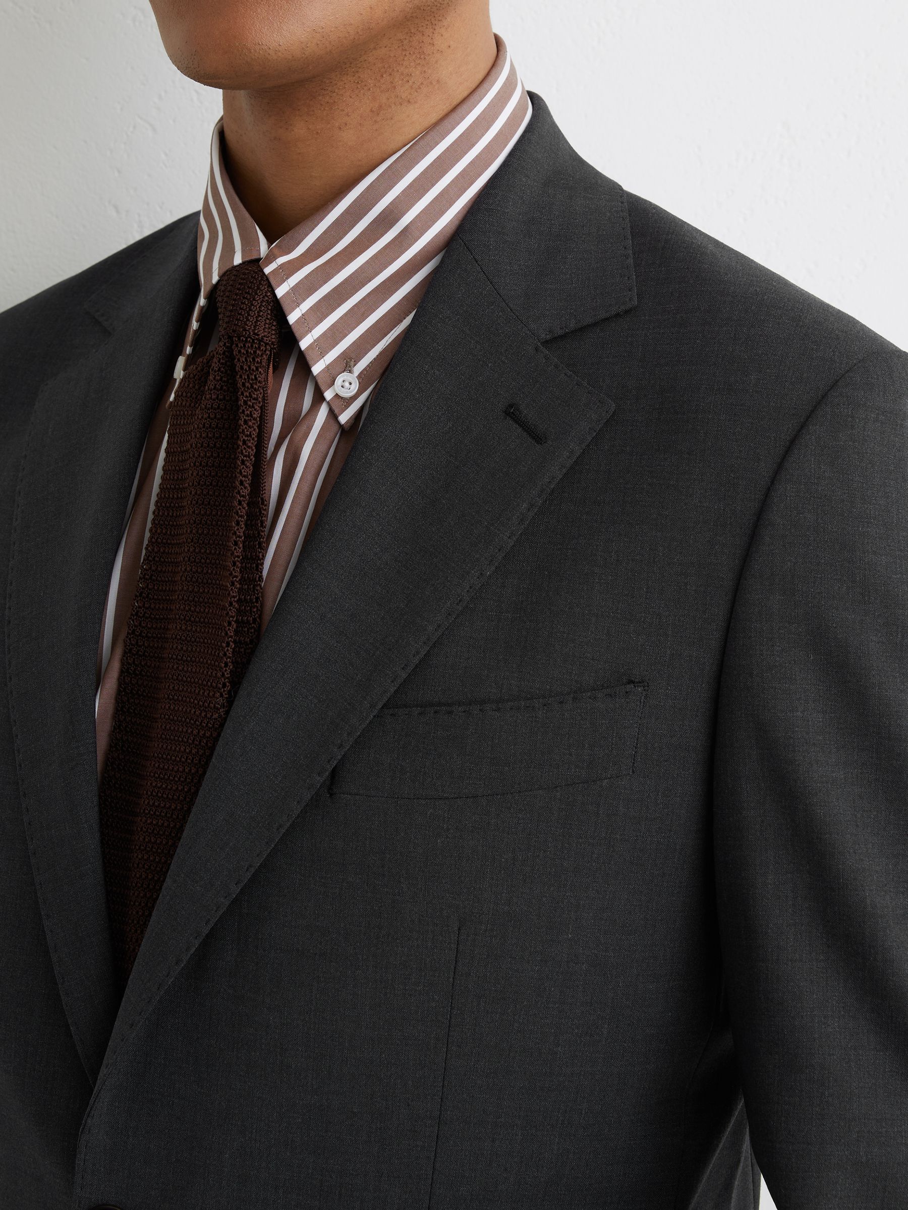 Wool-Blend Single-Breasted Suit Classic-Fit Blazer in Grey - Image 4 of 8