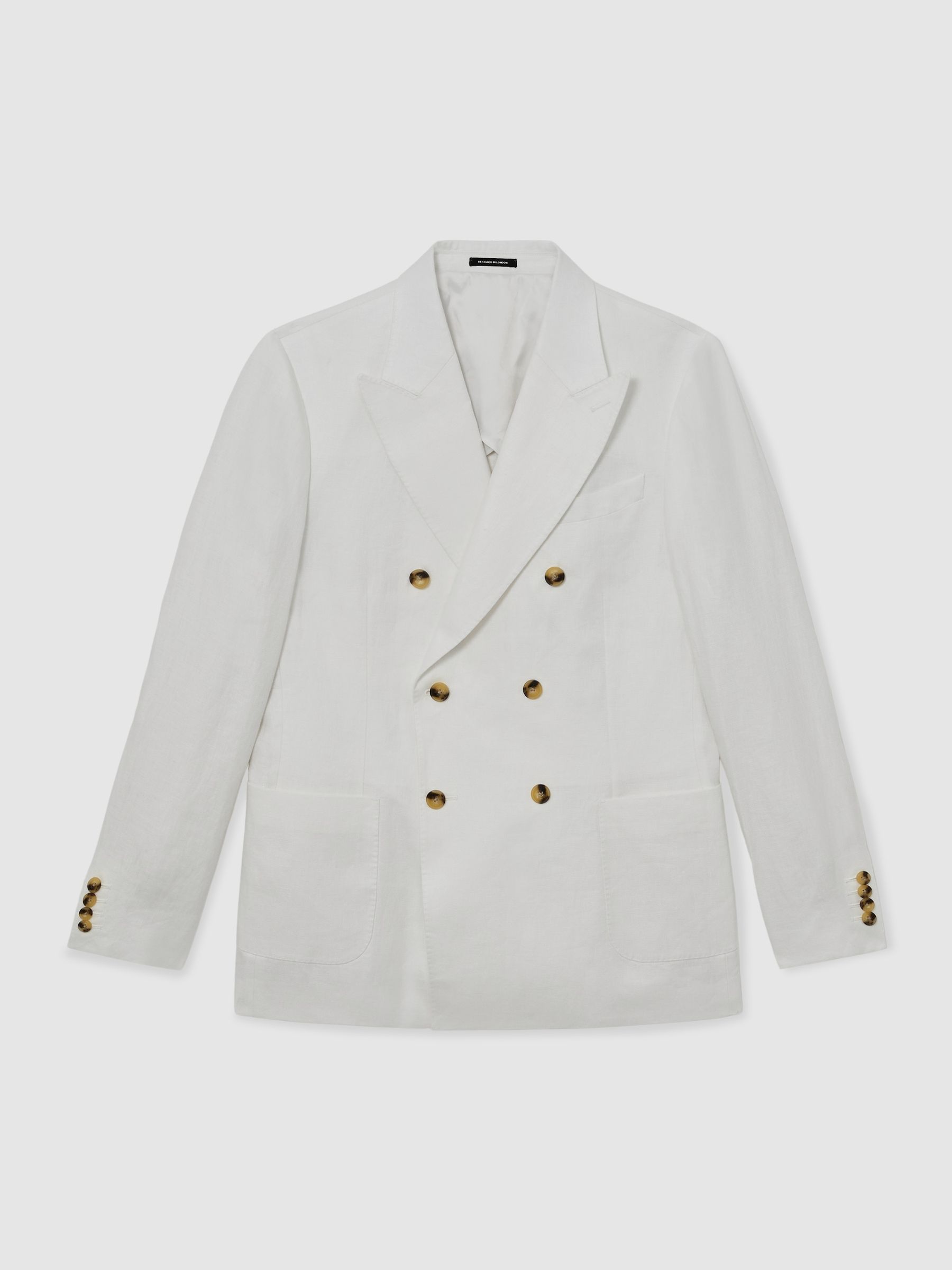 Linen-Twill Double-Breasted Tailored-Fit Blazer in White - Image 2 of 8