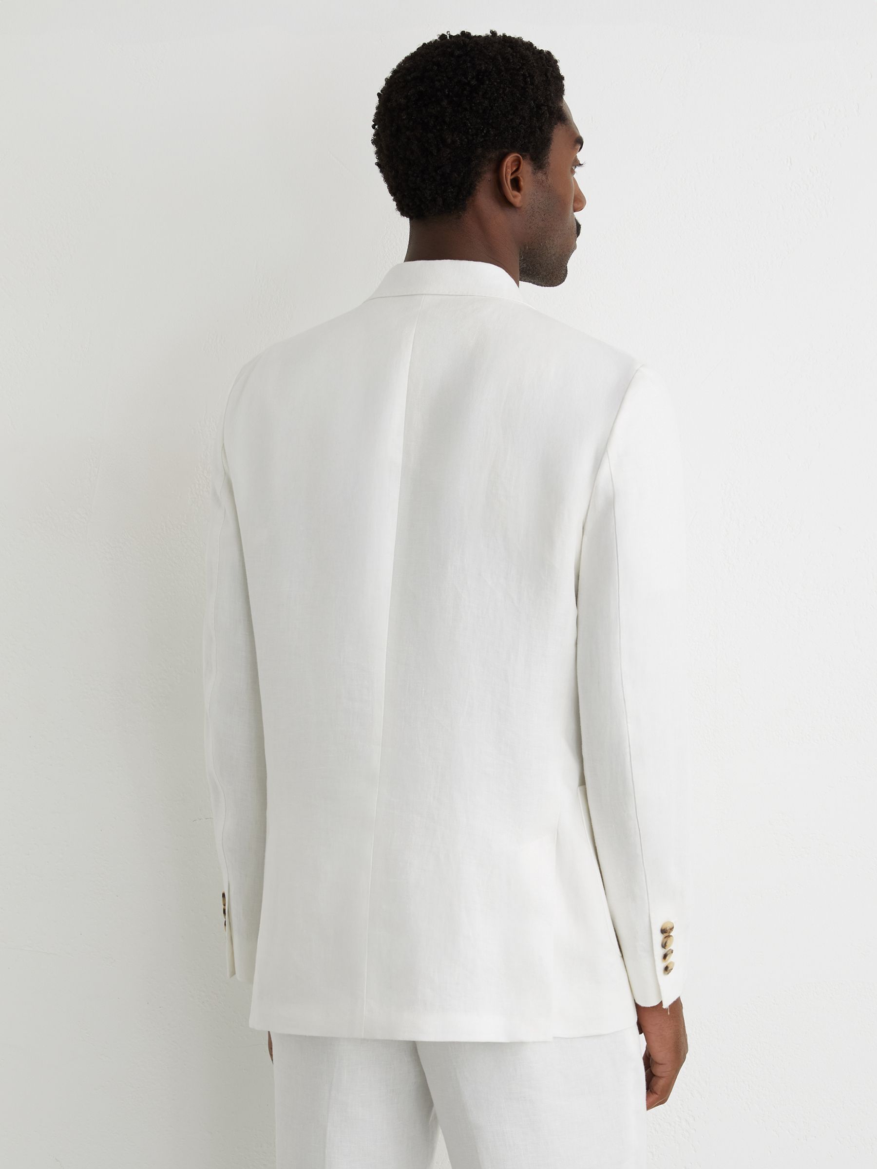 Tailored Fit Linen-Twill Double-Breasted Blazer in White - image 5