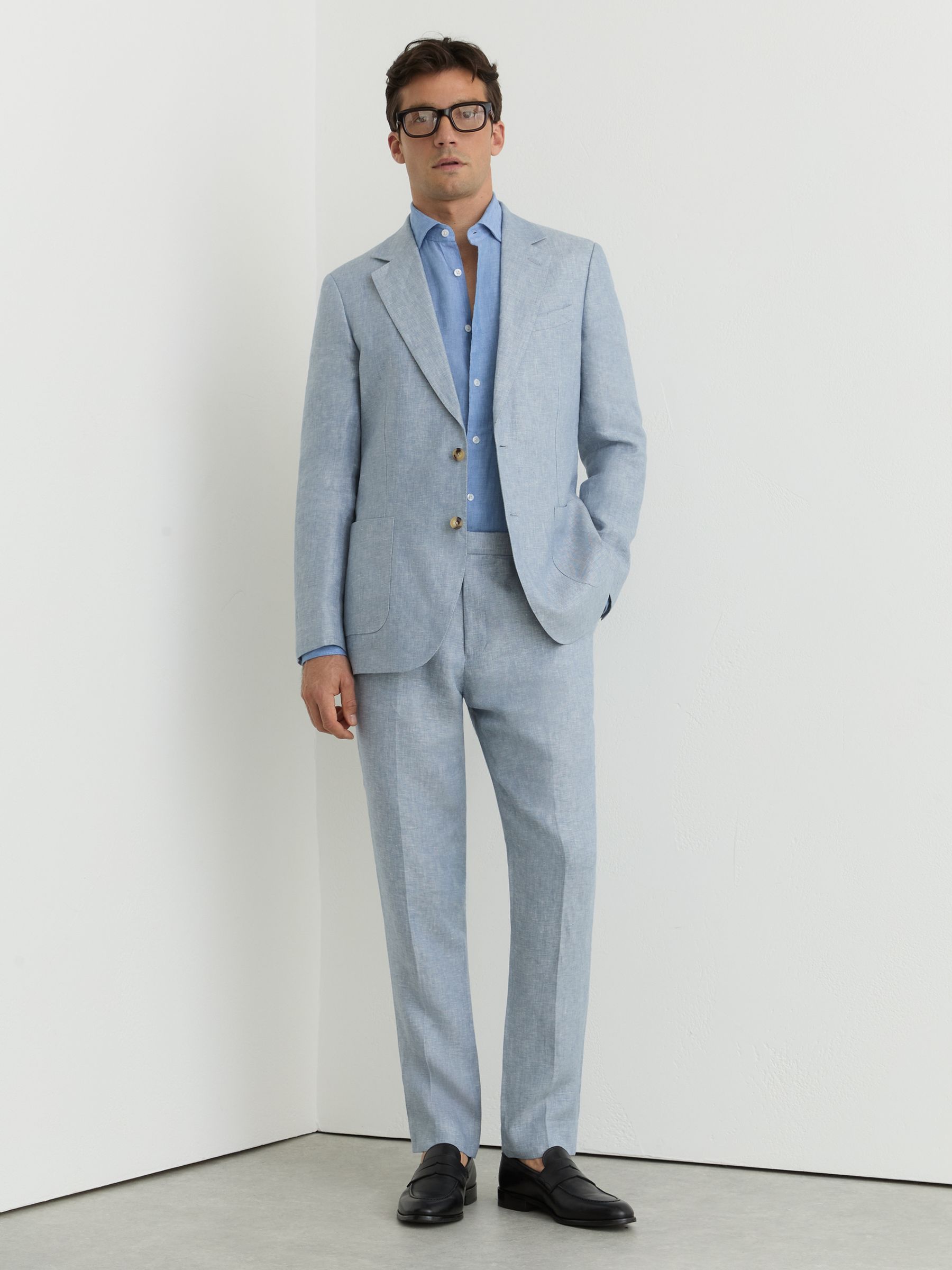Linen-Twill Tailored-Fit Suit Trousers in Soft Blue - Image 1 de 6 Linen-Twill Tailored-Fit Suit Trousers in Soft Blue - Image 1 de 6
