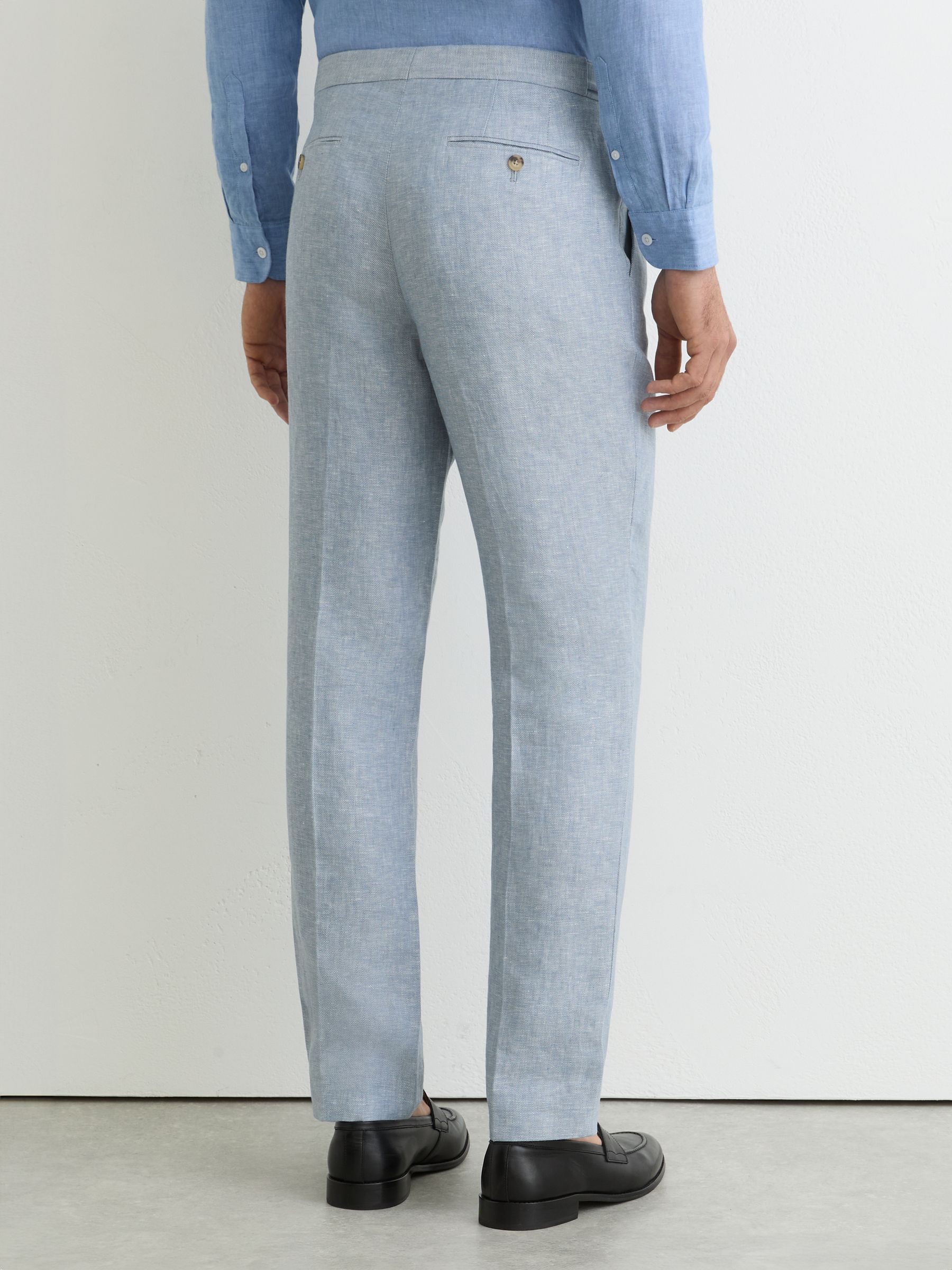 Tailored Fit Linen-Twill Suit Trousers in Soft Blue - image 5