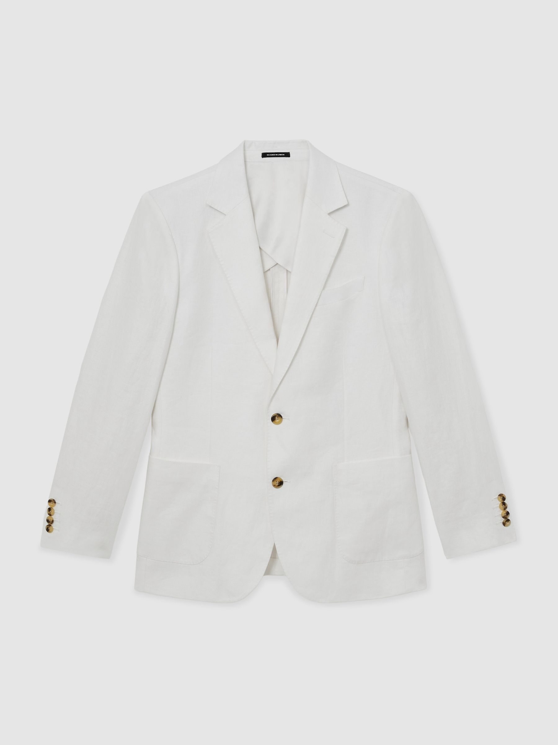 Tailored Fit Linen-Twill Single-Breasted Blazer in White - image 1