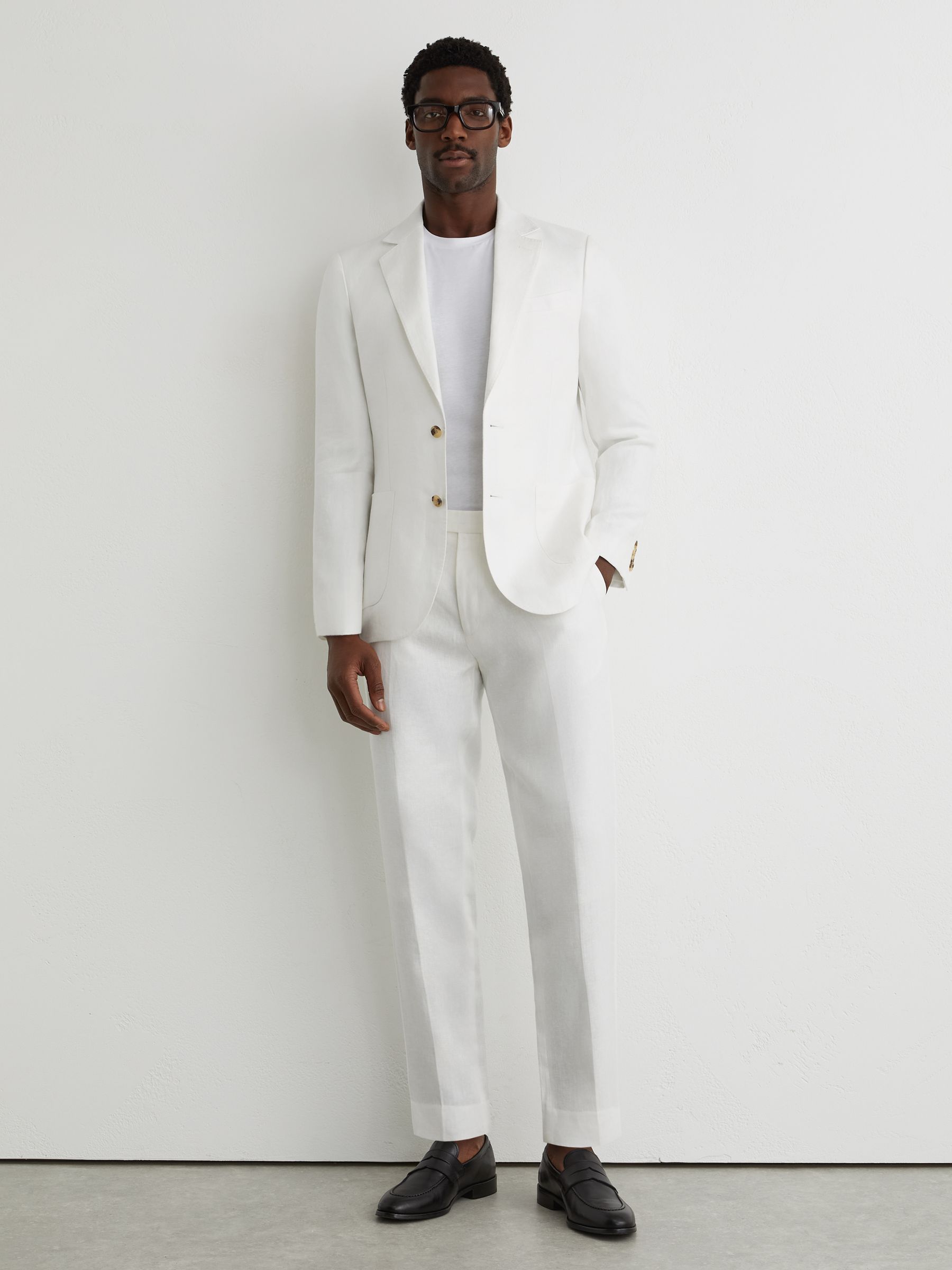 Linen-Twill Single-Breasted Tailored-Fit Blazer in White - Image 3 of 8
