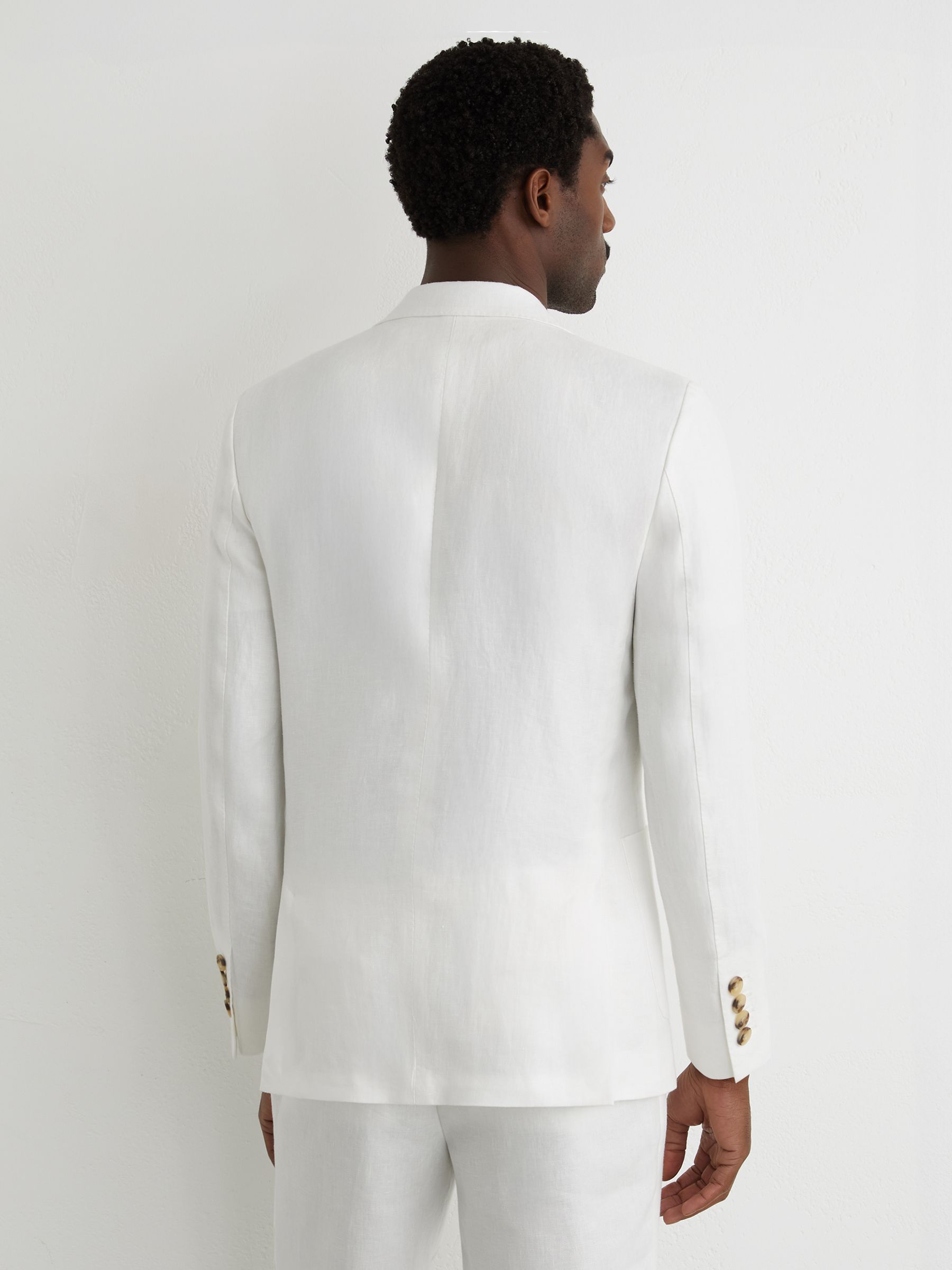 Tailored Fit Linen-Twill Single-Breasted Blazer in White - image 5