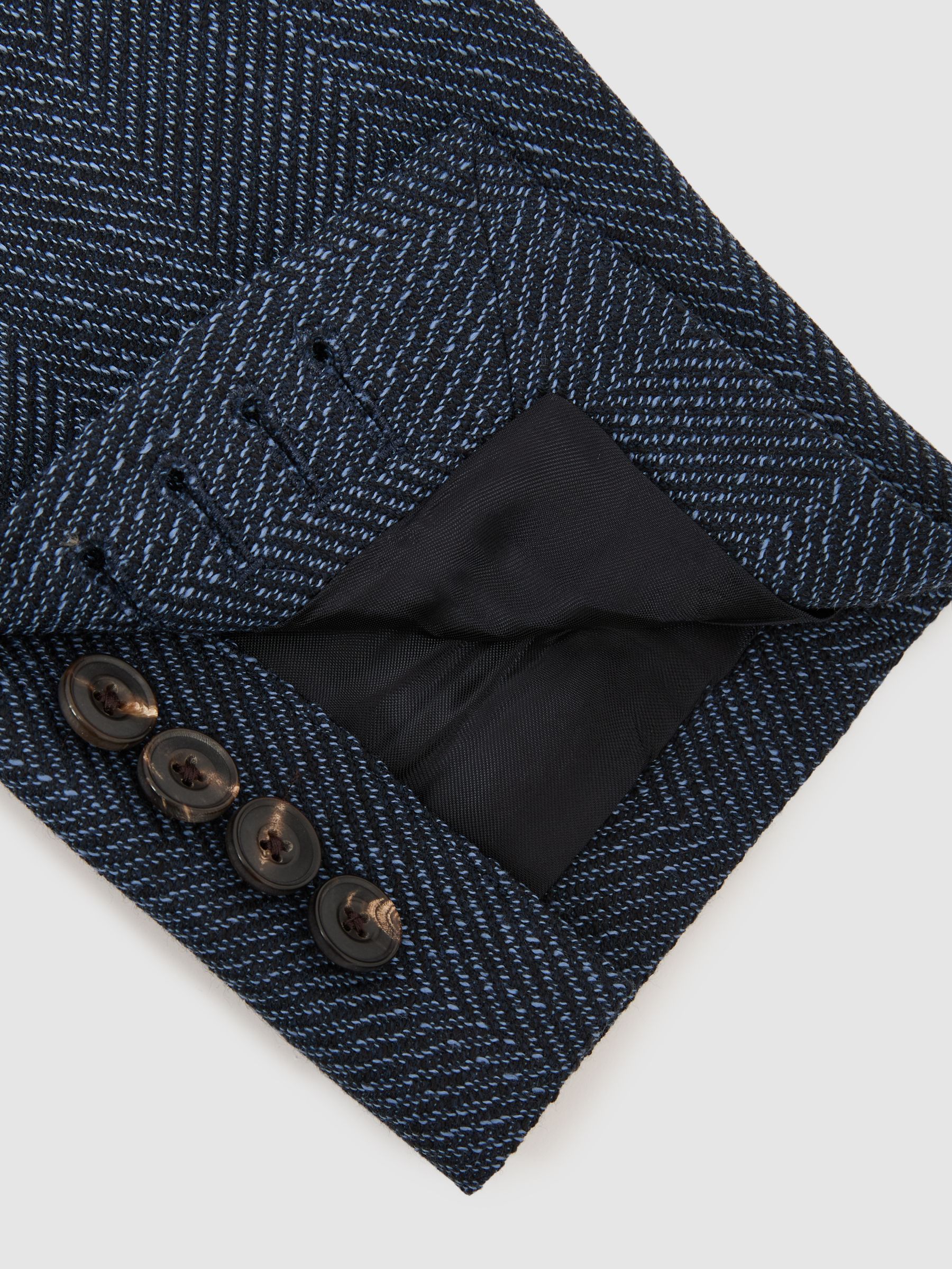 Single-Breasted Herringbone Blazer Tailored-Fit with Cotton in Navy - image 4