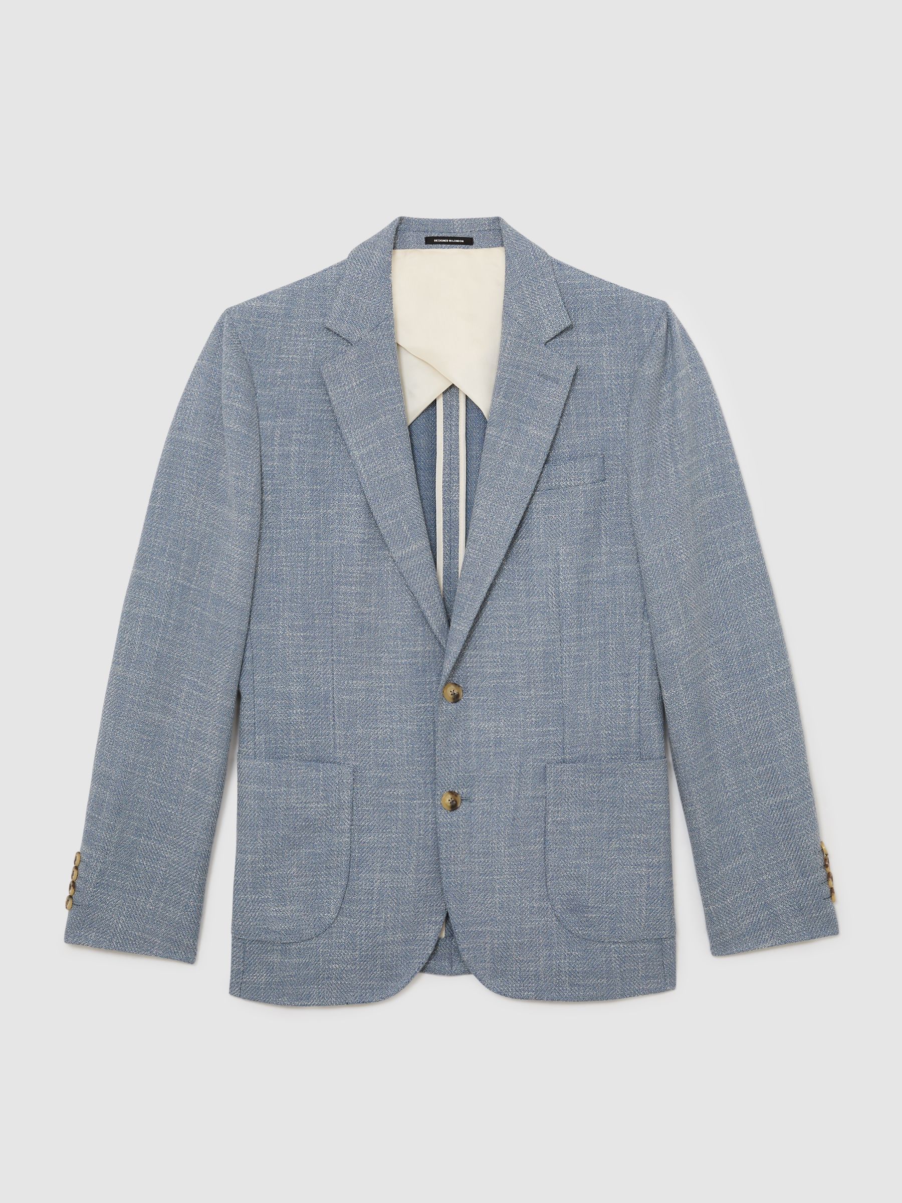 Single-Breasted Herringbone Blazer Tailored-Fit with Cotton in Soft Blue - Image 2 de 8