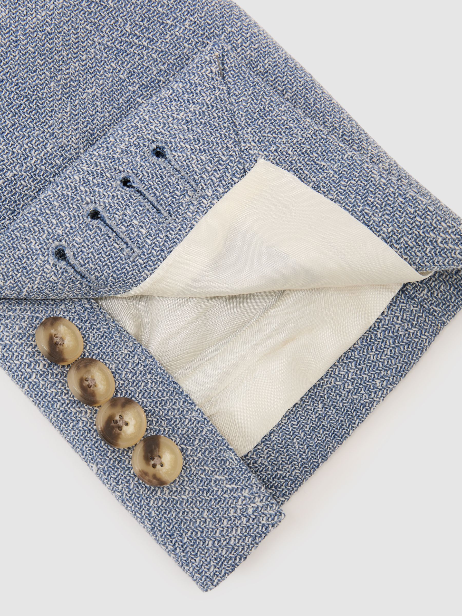 Single-Breasted Herringbone Blazer Tailored-Fit with Cotton in Soft Blue - Image 7 de 8