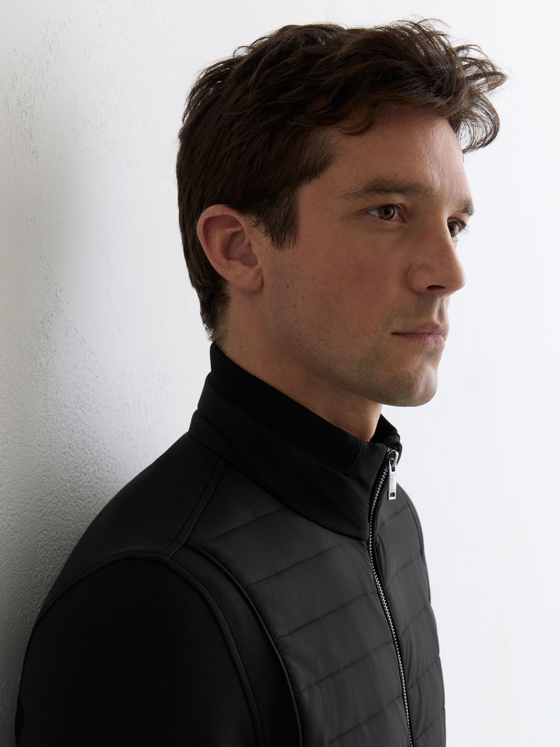 Hybrid Interlock-Jersey Quilted Jacket in Black - Image 3 of 6