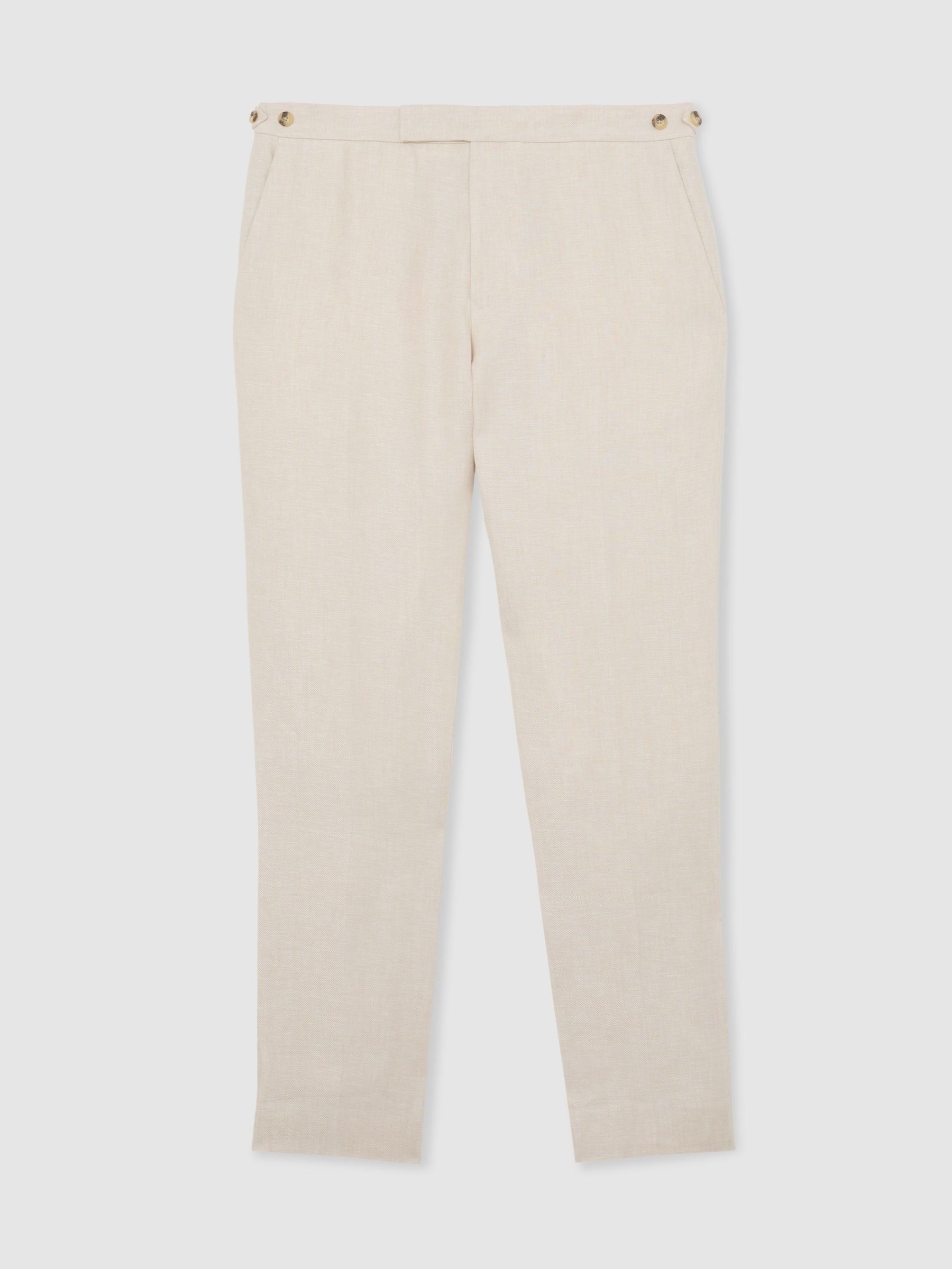 Tailored Fit Linen-Twill Suit Trousers in Stone - image 1