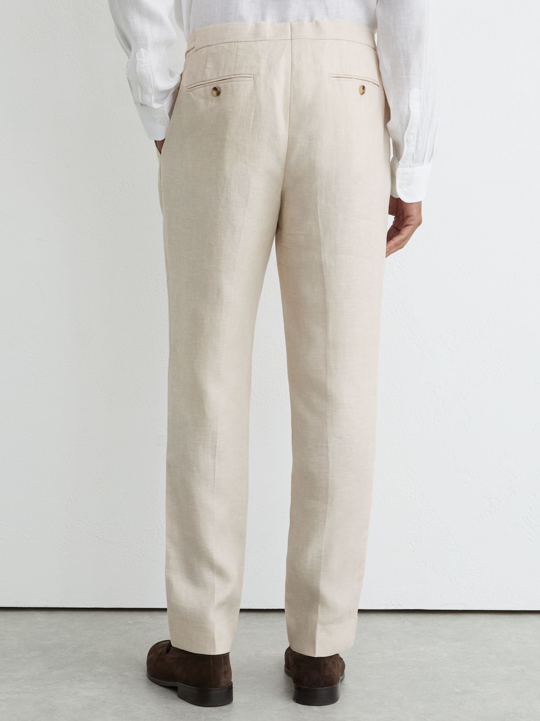 Tailored Fit Linen-Twill Suit Trousers in Stone - image 5