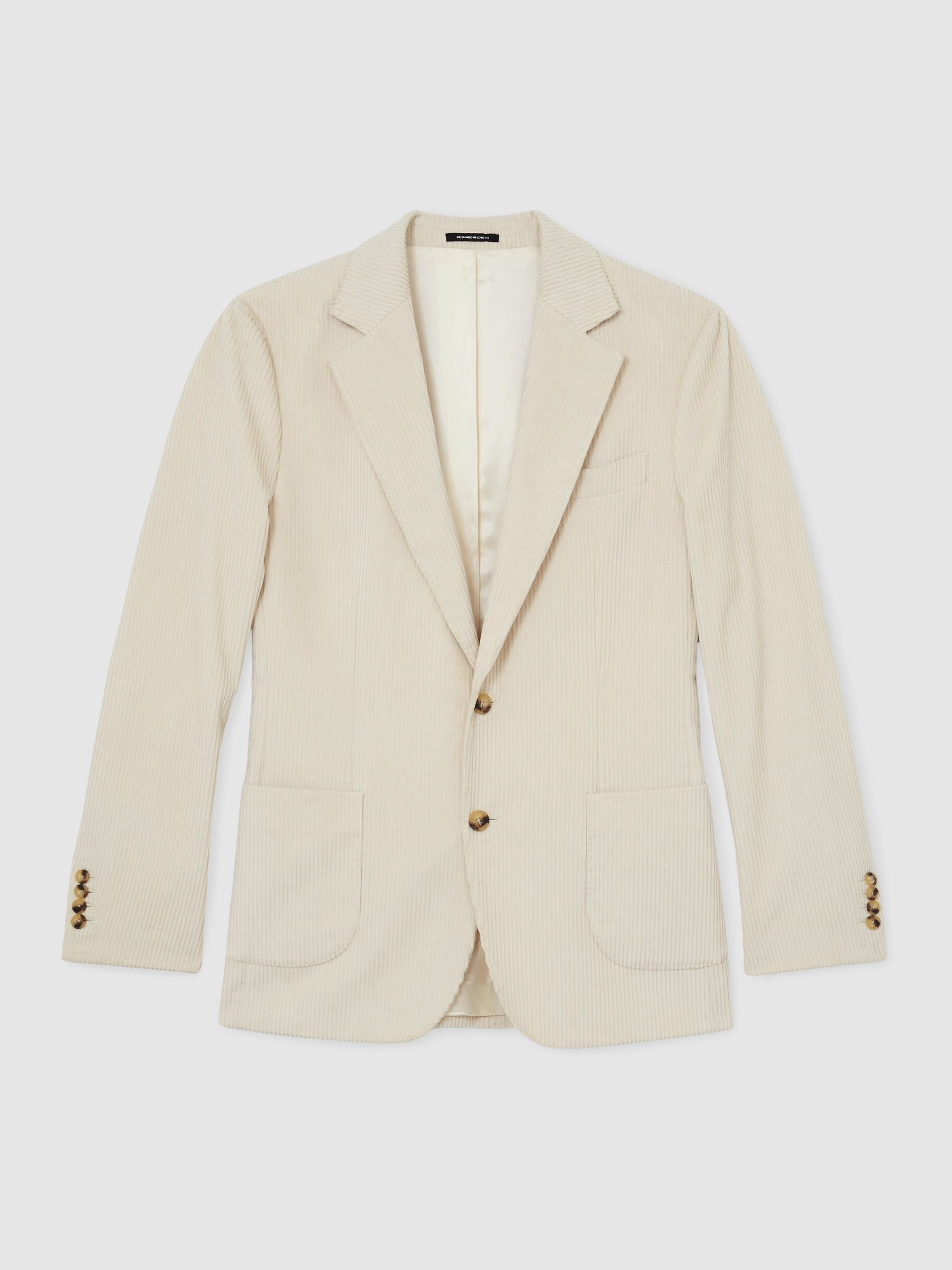 Corduroy Single-Breasted Tailored-Fit Blazer in Off White - Image 2 de 9