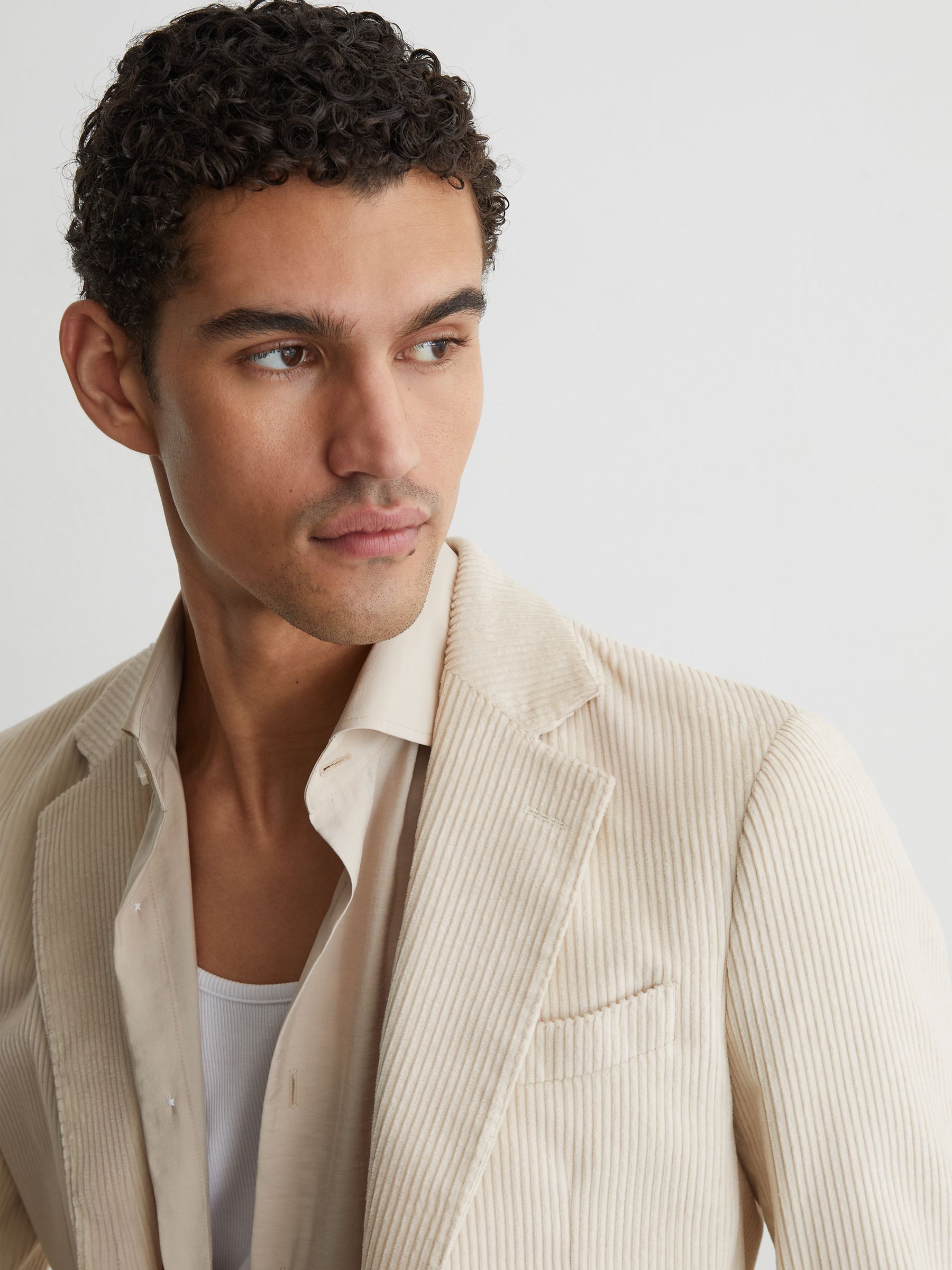 Corduroy Single-Breasted Tailored-Fit Blazer in Off White - Image 6 de 9