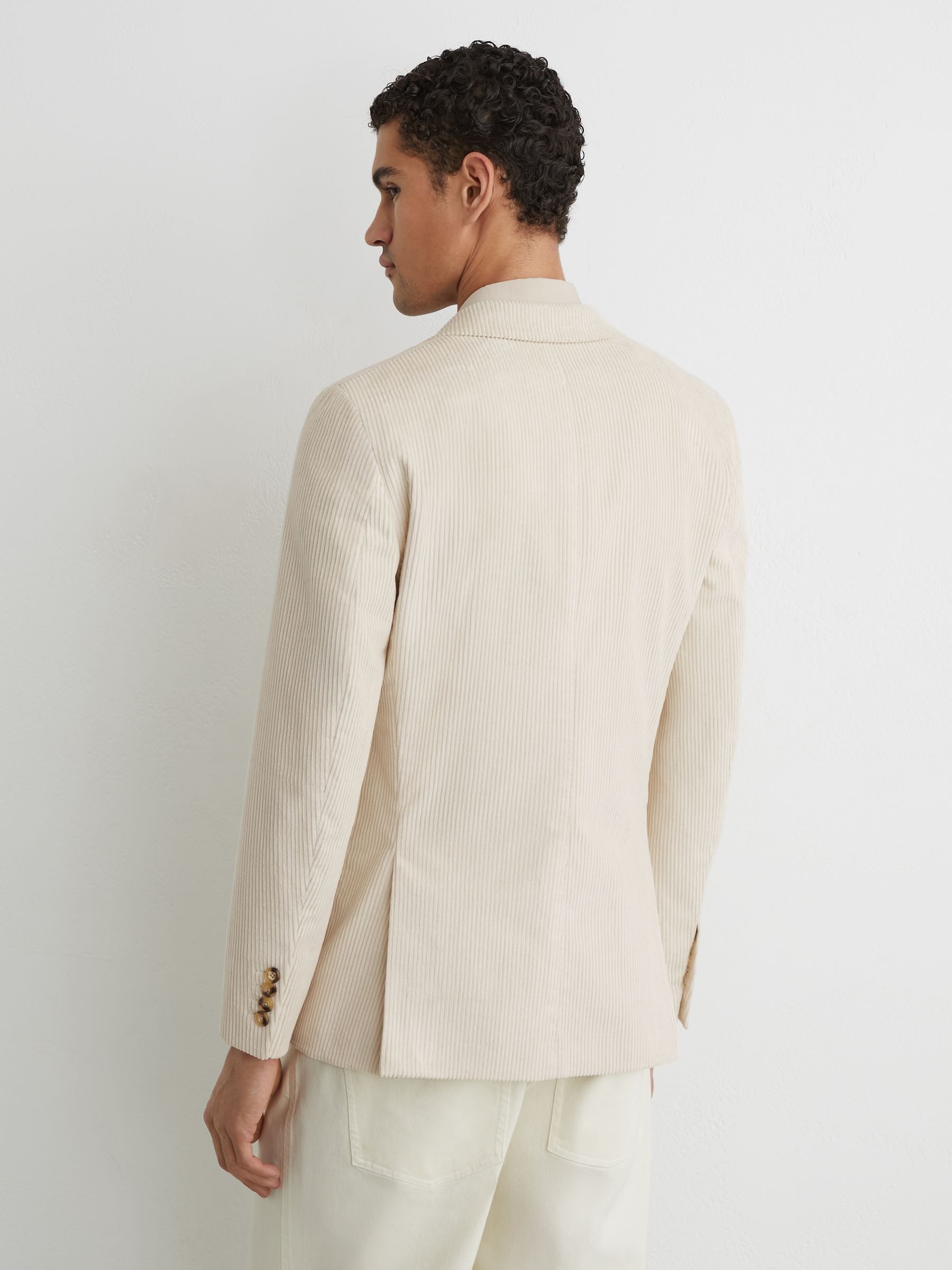 Corduroy Single-Breasted Tailored-Fit Blazer in Off White - image 5