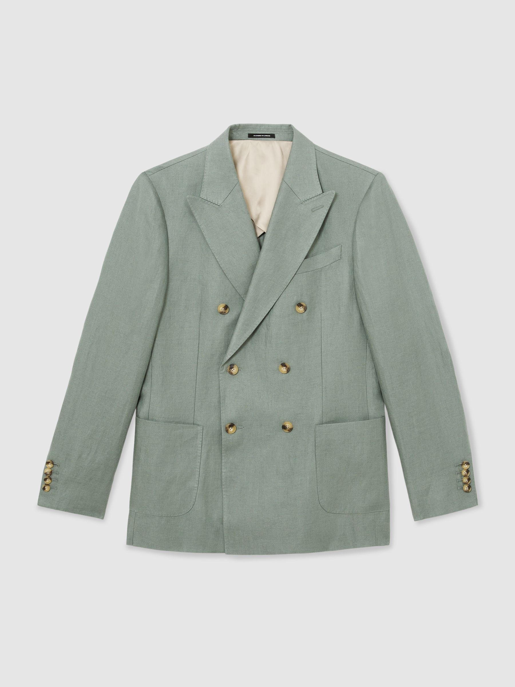 Linen-Twill Double-Breasted Blazer Tailored-Fit in Sage - Image 2 of 9