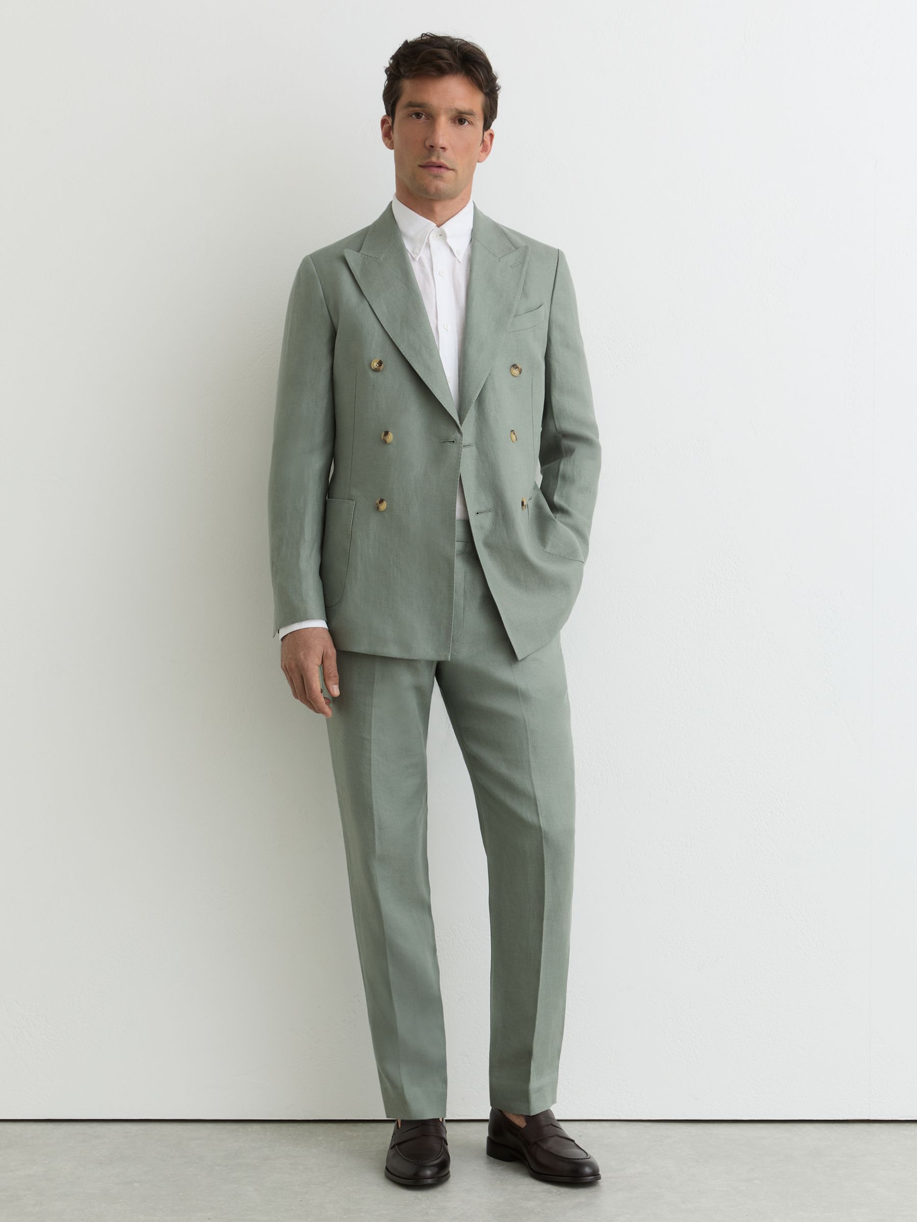 Linen-Twill Double-Breasted Blazer Tailored-Fit in Sage - Image 4 of 9