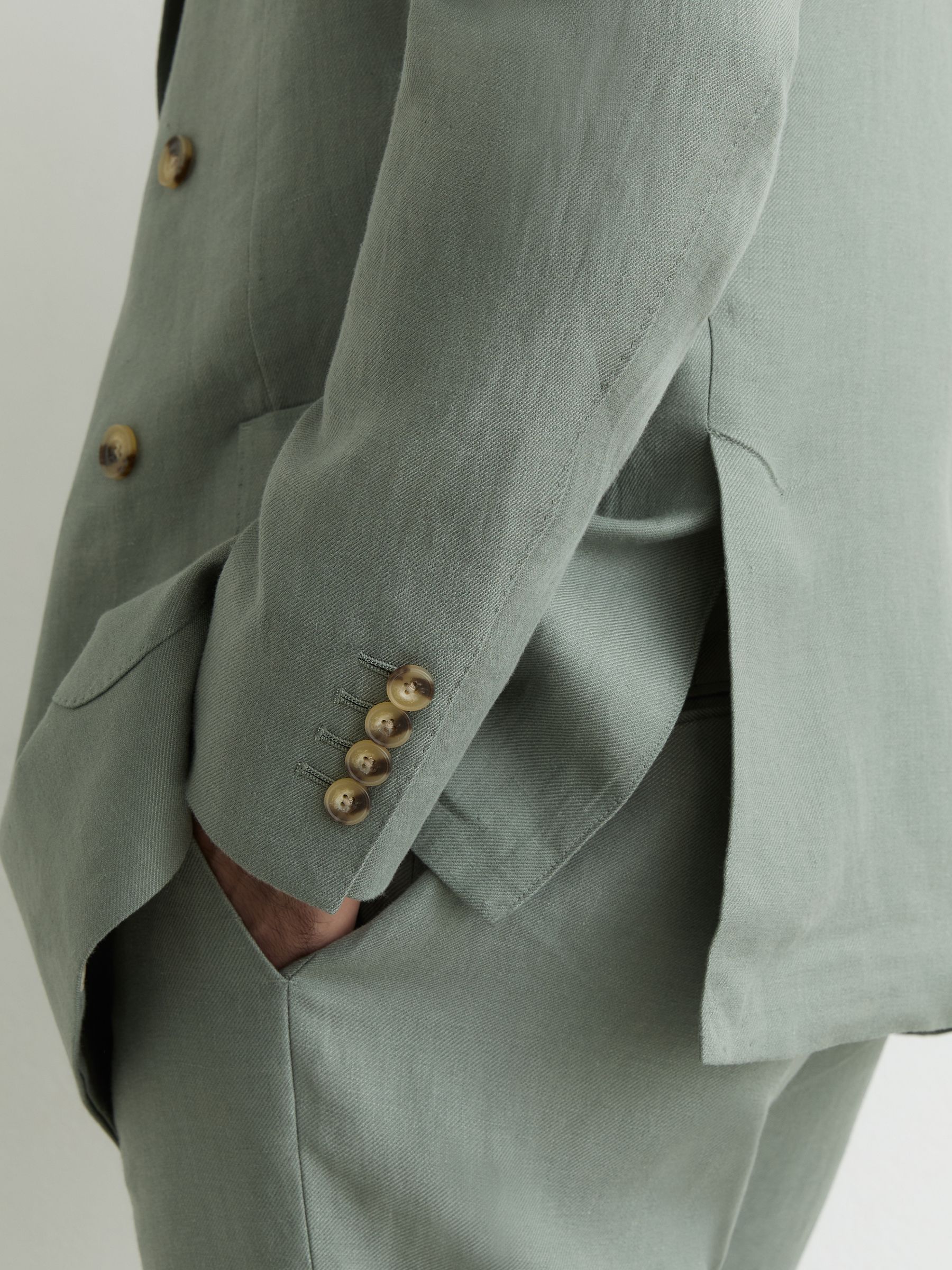 Linen-Twill Double-Breasted Blazer Tailored-Fit in Sage - Image 5 of 9