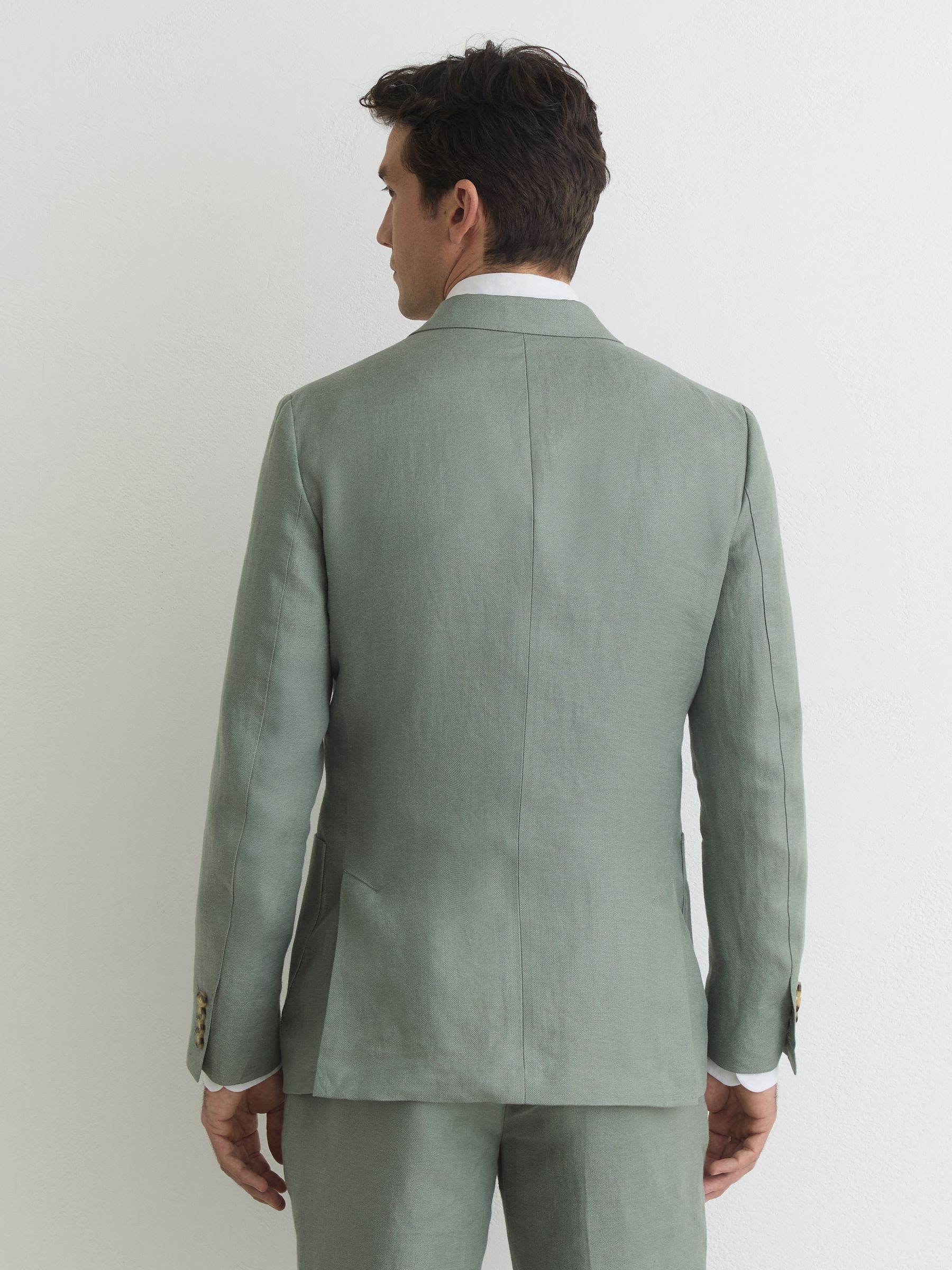 Linen-Twill Double-Breasted Blazer Tailored-Fit in Sage - Image 7 of 9