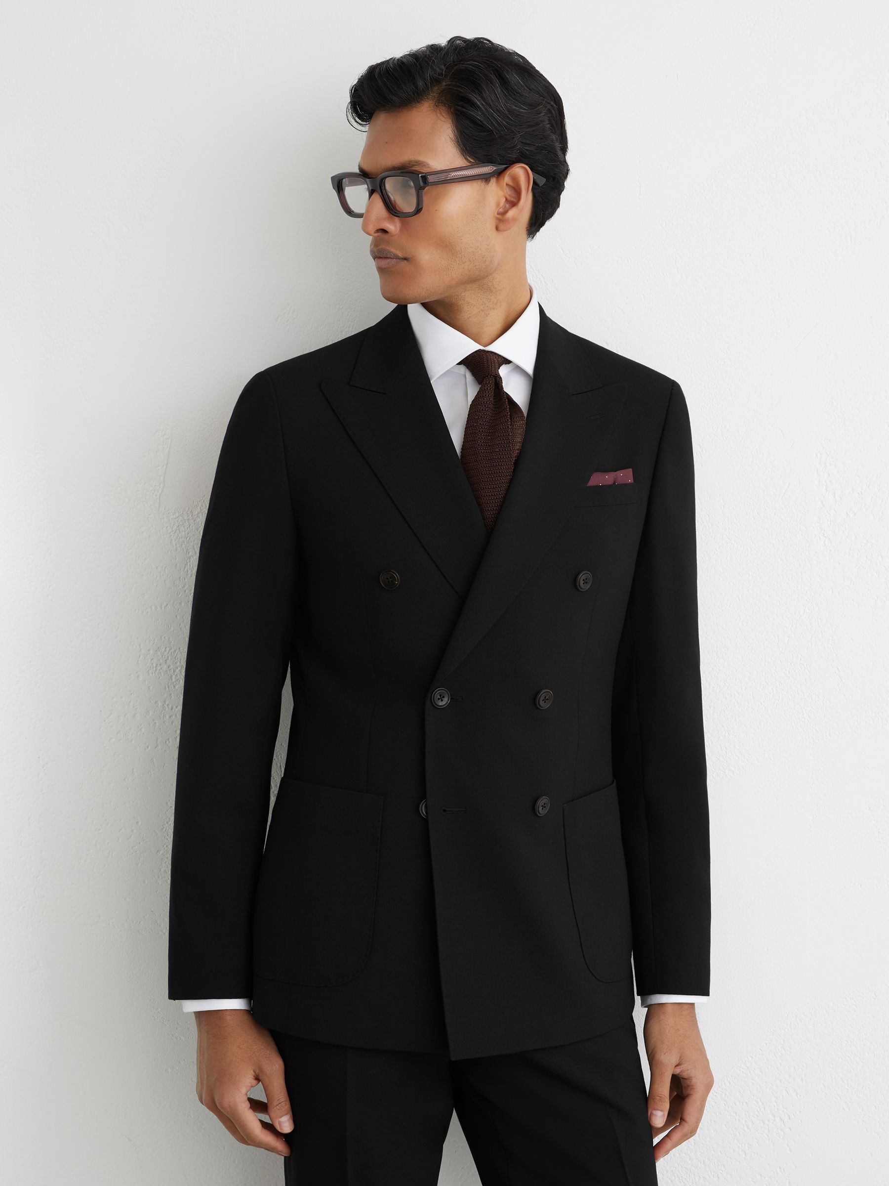 Tailored Fit Double-Breasted Suit Jacket with Wool in Black - image 4