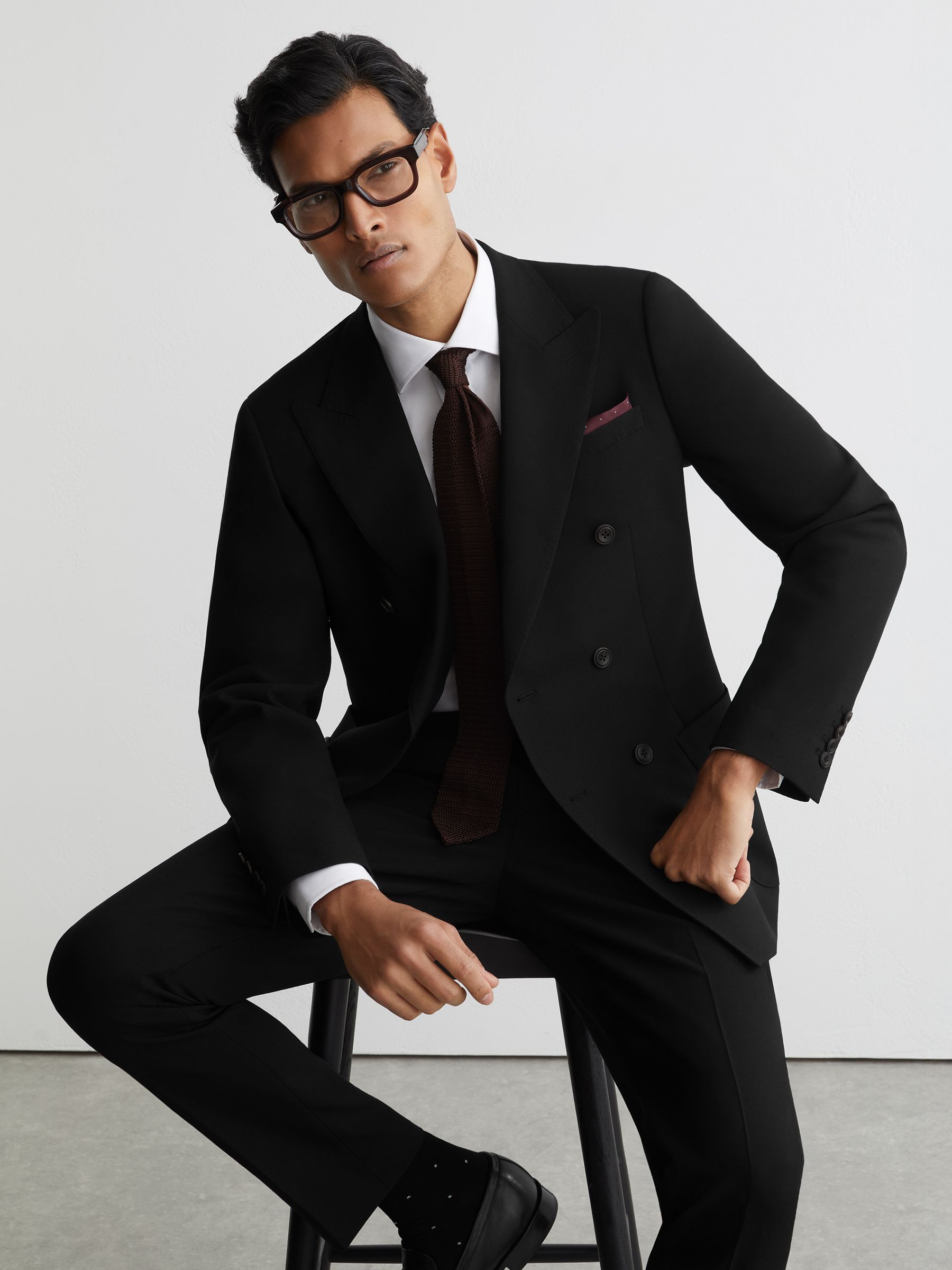 Double-Breasted Suit Jacket Tailored-Fit with Wool in Black - Image 5 of 9