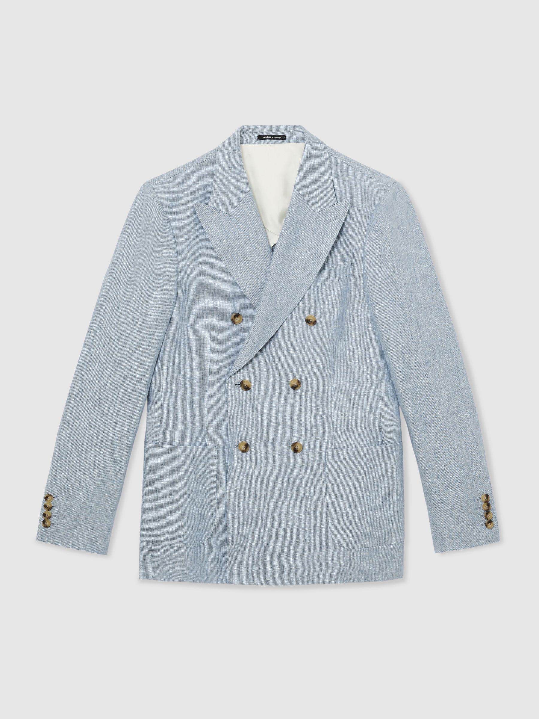 Linen-Twill Double-Breasted Tailored-Fit Blazer in Soft Blue - Image 2 of 8