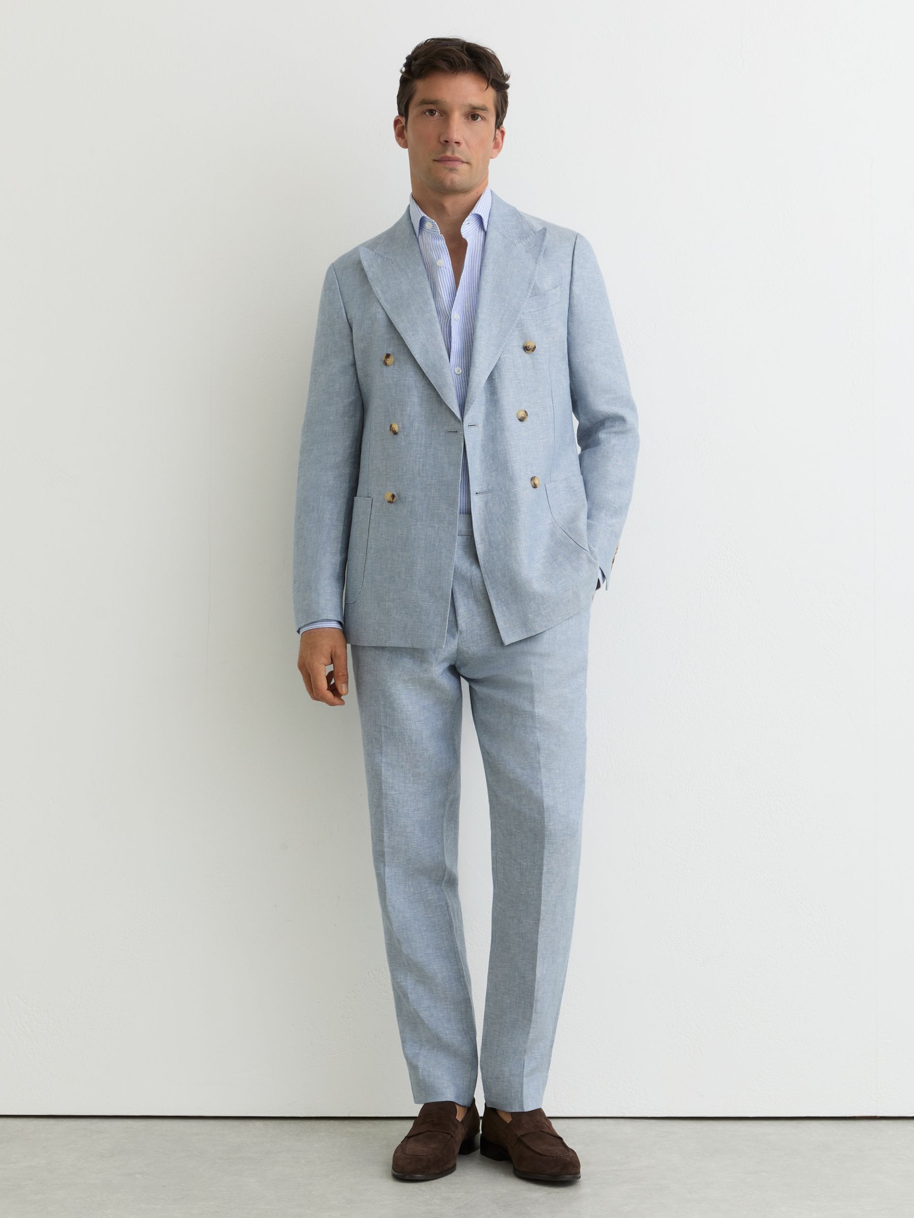 Linen-Twill Double-Breasted Tailored-Fit Blazer in Soft Blue - Image 3 of 8