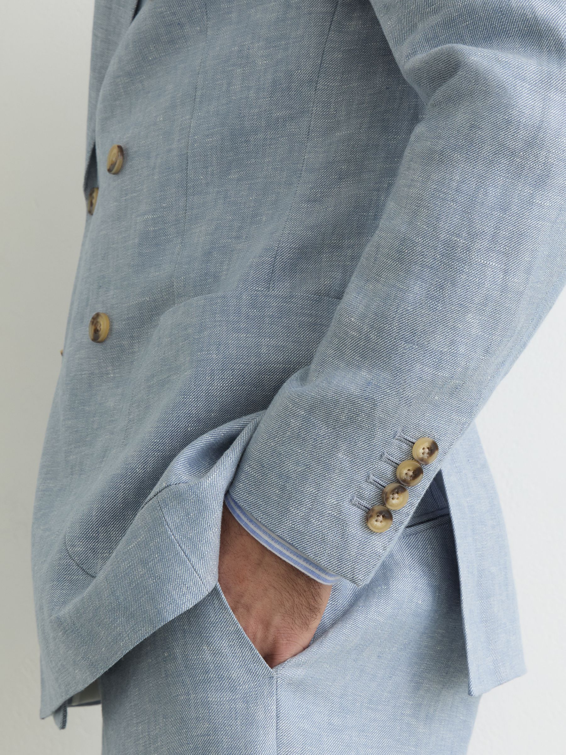 Linen-Twill Double-Breasted Tailored-Fit Blazer in Soft Blue - Image 4 of 8