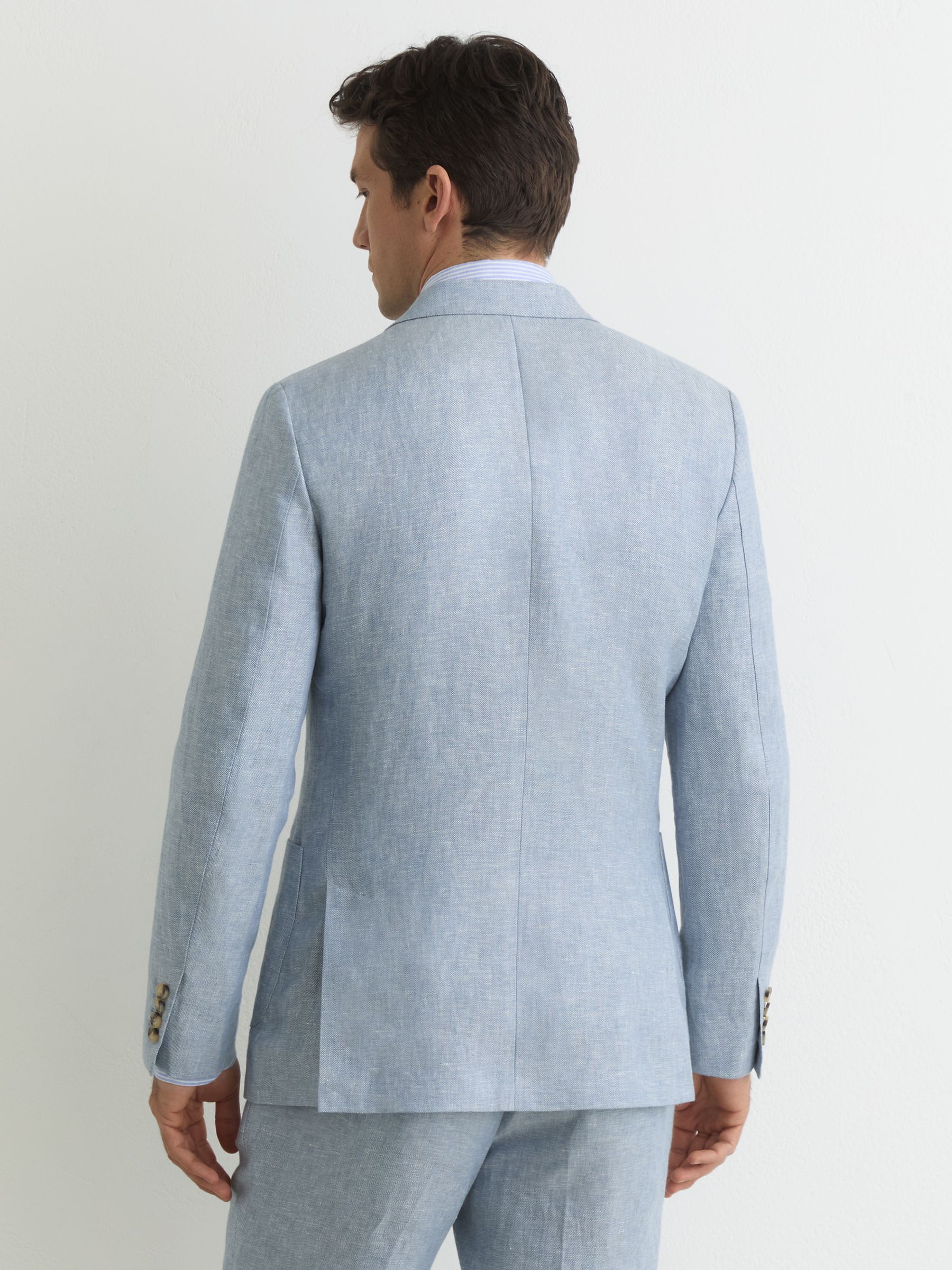 Linen-Twill Double-Breasted Tailored-Fit Blazer in Soft Blue - Image 6 of 8