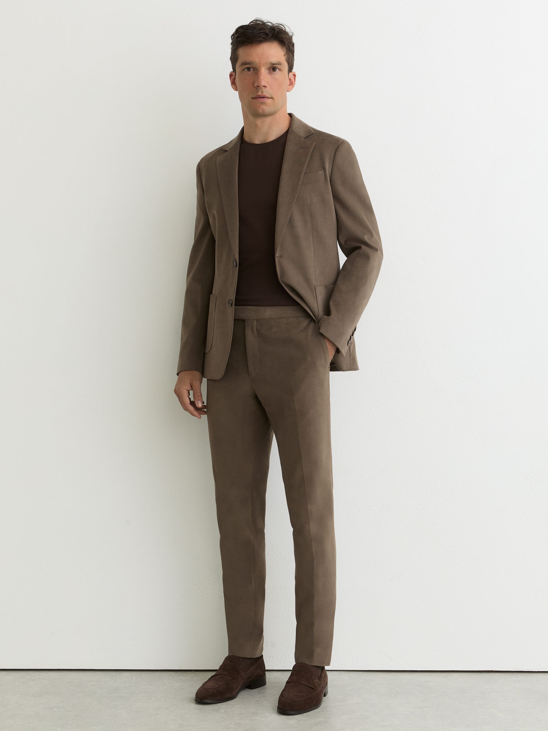 Brushed Twill Tailored-Fit Trousers in Taupe Brown - image 2