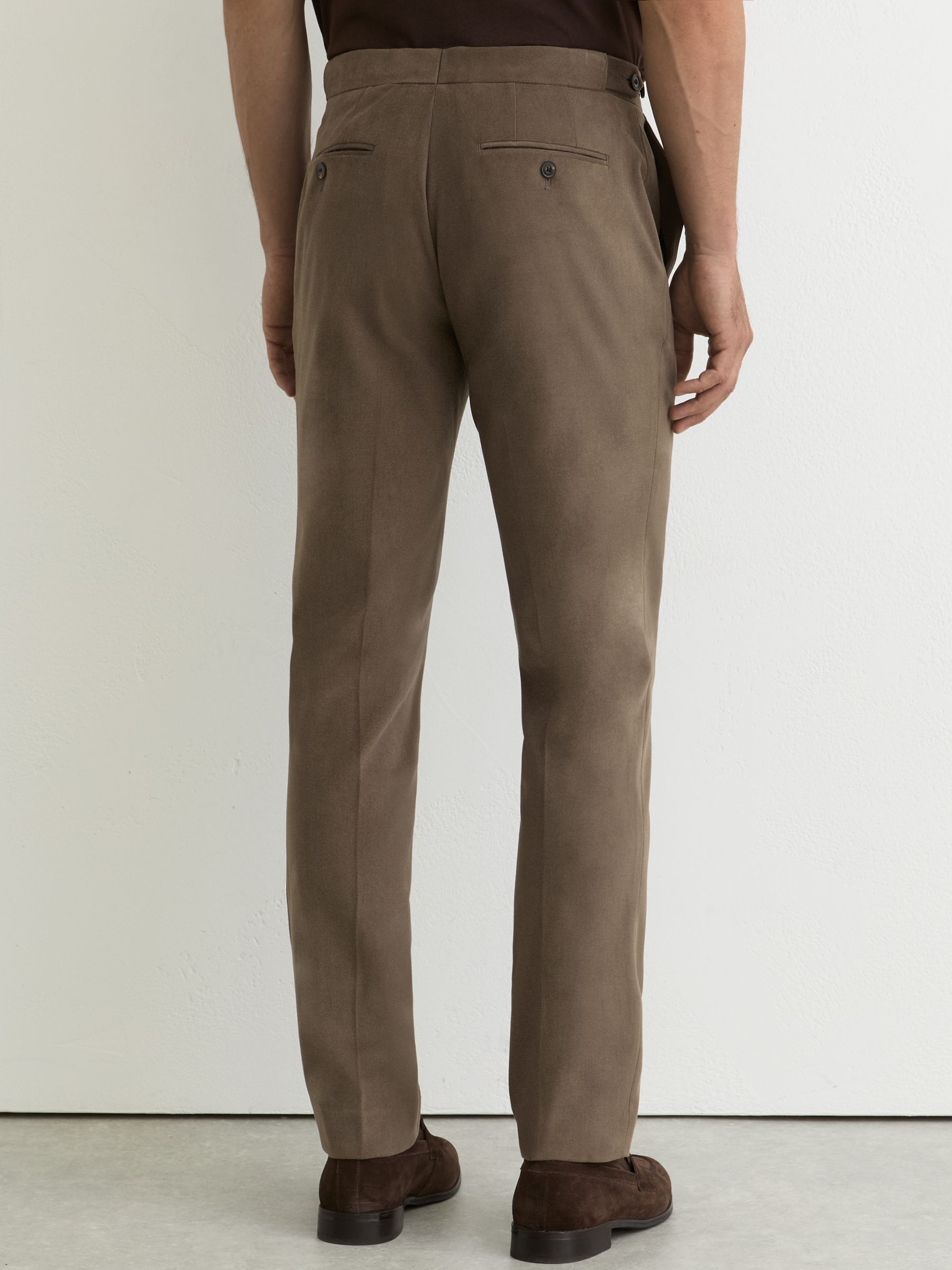 Brushed Twill Tailored-Fit Trousers in Taupe Brown - image 4