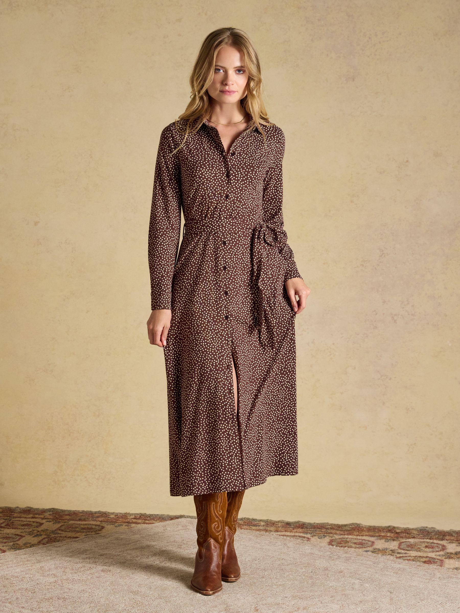 Theodora Brown Spot Jersey Shirt Dress - Image 1 of 6 Theodora Brown Spot Jersey Shirt Dress - Image 1 of 6