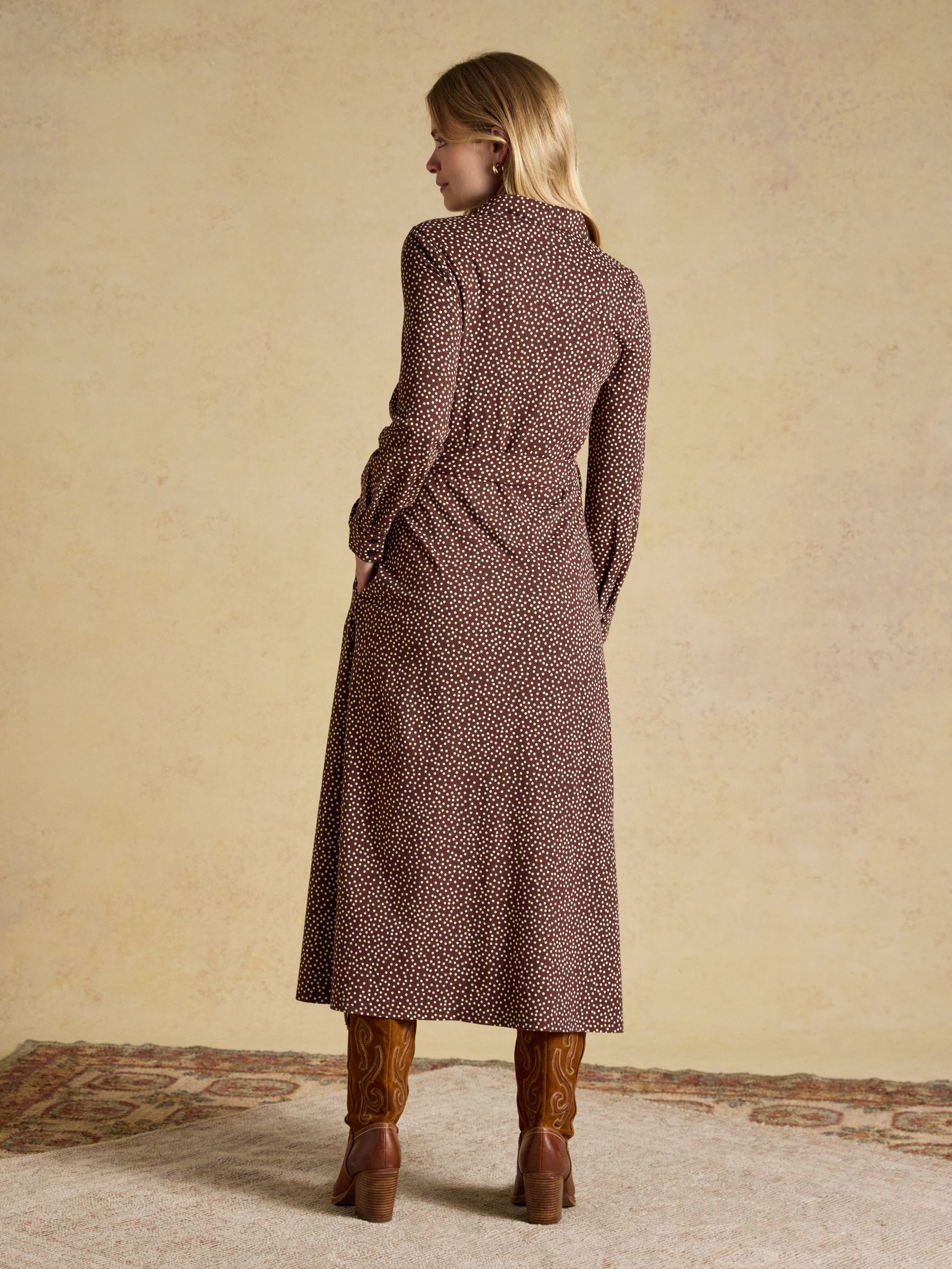 Theodora Brown Spot Jersey Shirt Dress - Image 2 of 6 Theodora Brown Spot Jersey Shirt Dress - Image 2 of 6