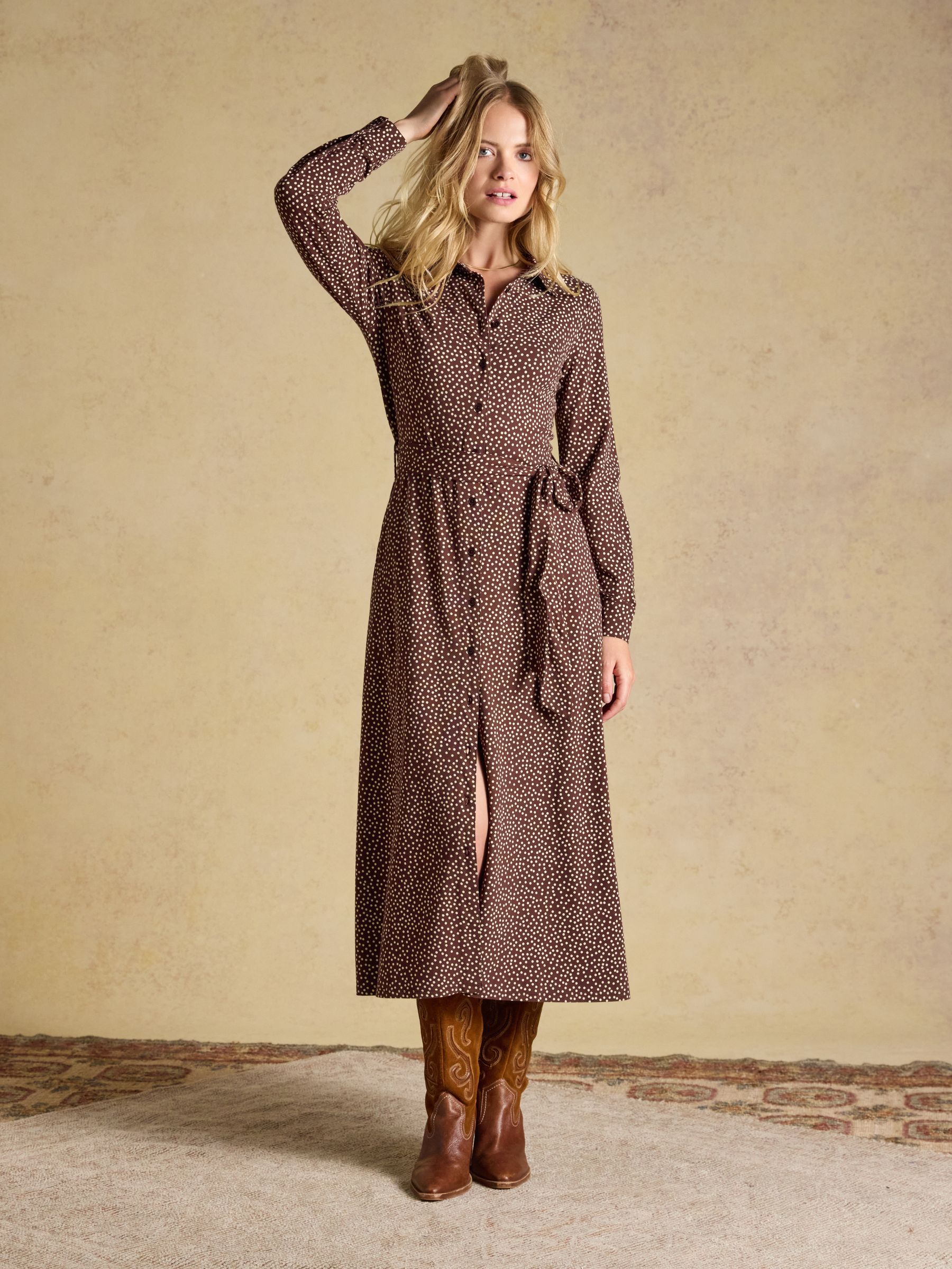 Theodora Brown Spot Jersey Shirt Dress - Image 4 of 6