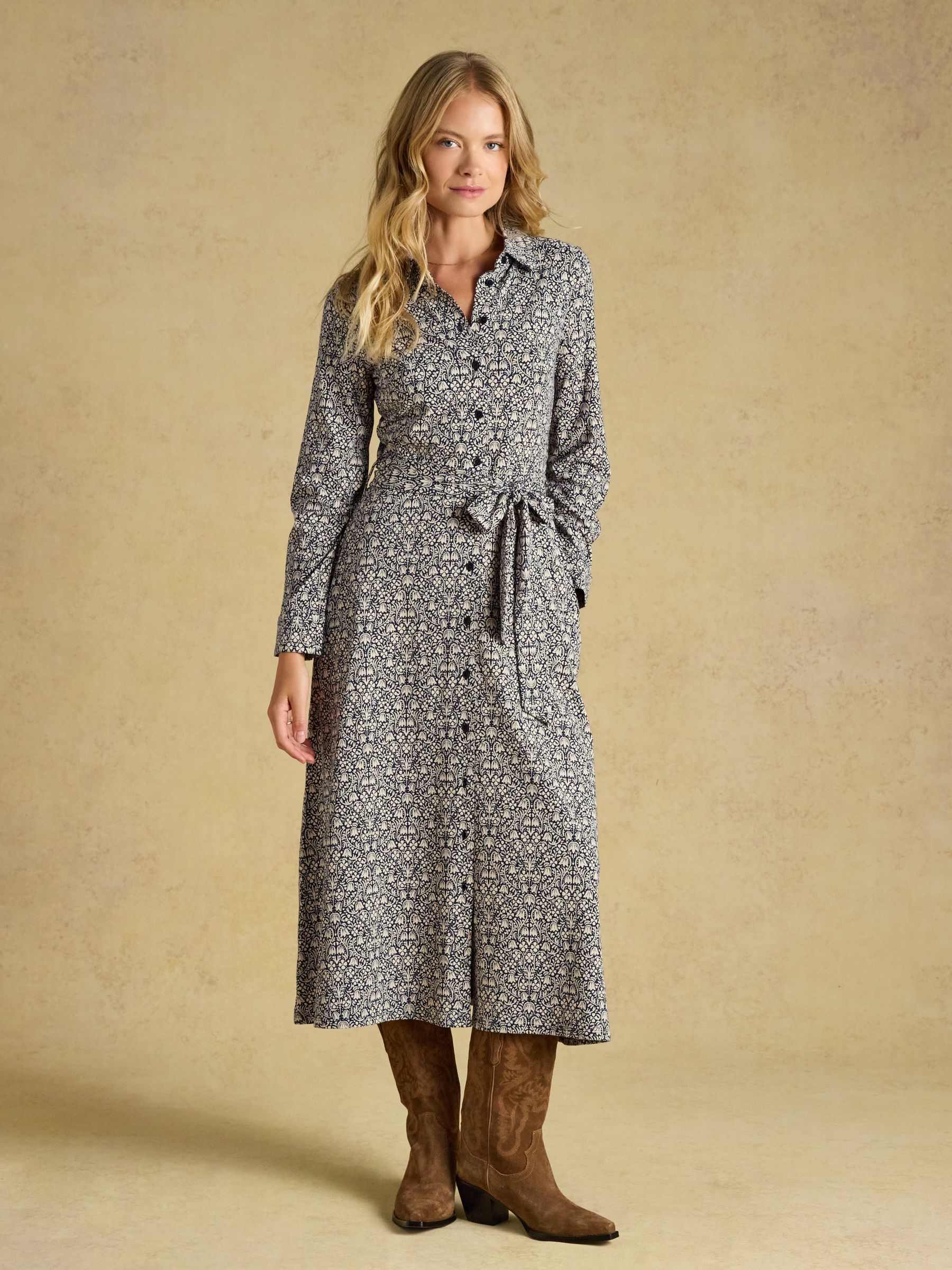 Theodora Navy Jersey Shirt Dress - Image 1 of 6