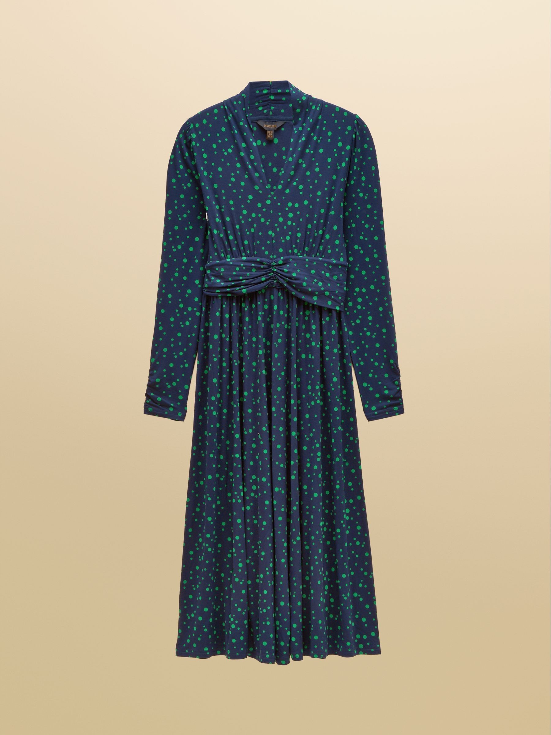 Mina Blue/Green Spot Jersey V Neck Ruched Waist Midi Dress - Image 7 of 7