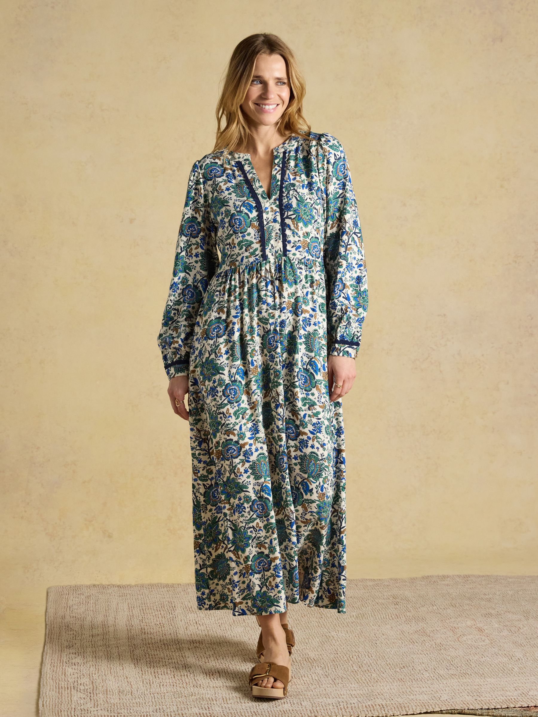 Bethany Blue Floral Lace Trim Dress - Image 1 of 8 Bethany Blue Floral Lace Trim Dress - Image 1 of 8