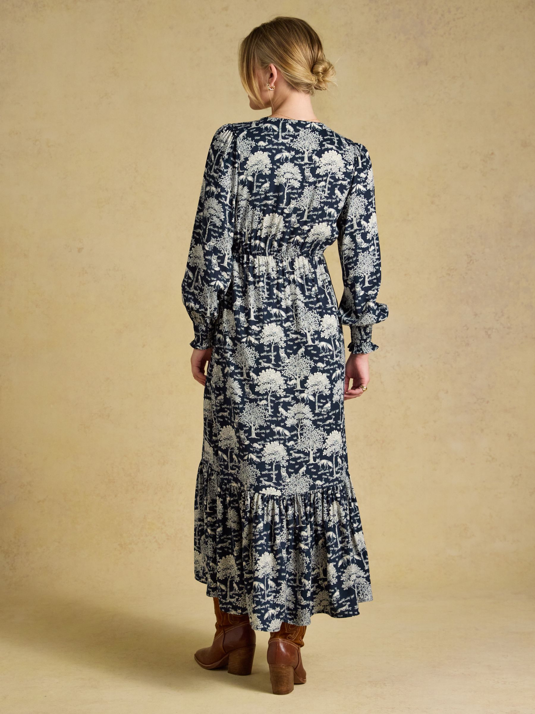 Etta Navy Woodland Print V Neck Dress - Image 2 of 8
