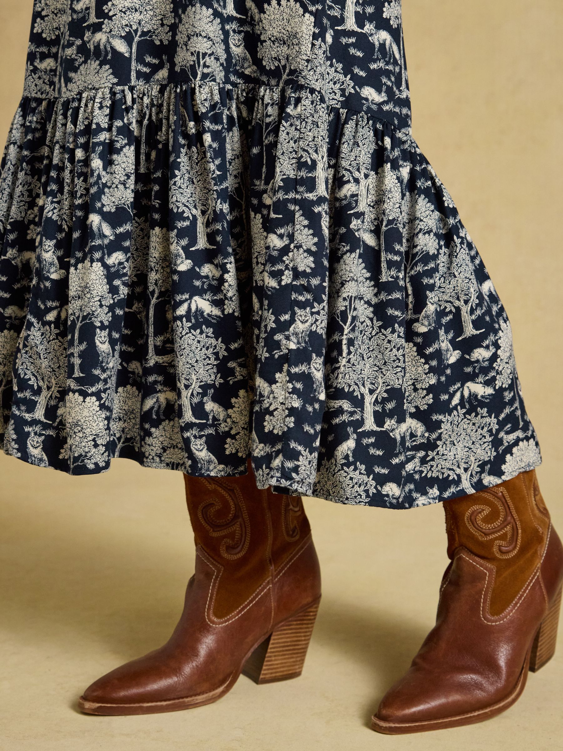 Etta Navy Woodland Print V Neck Dress - Image 3 of 8