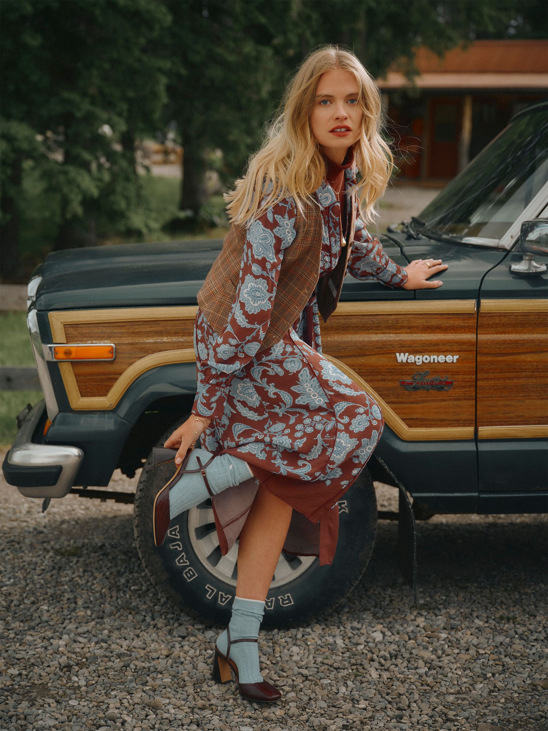 Piper Chocolate Brown Floral Western Shirt Dress - Image 2 of 9