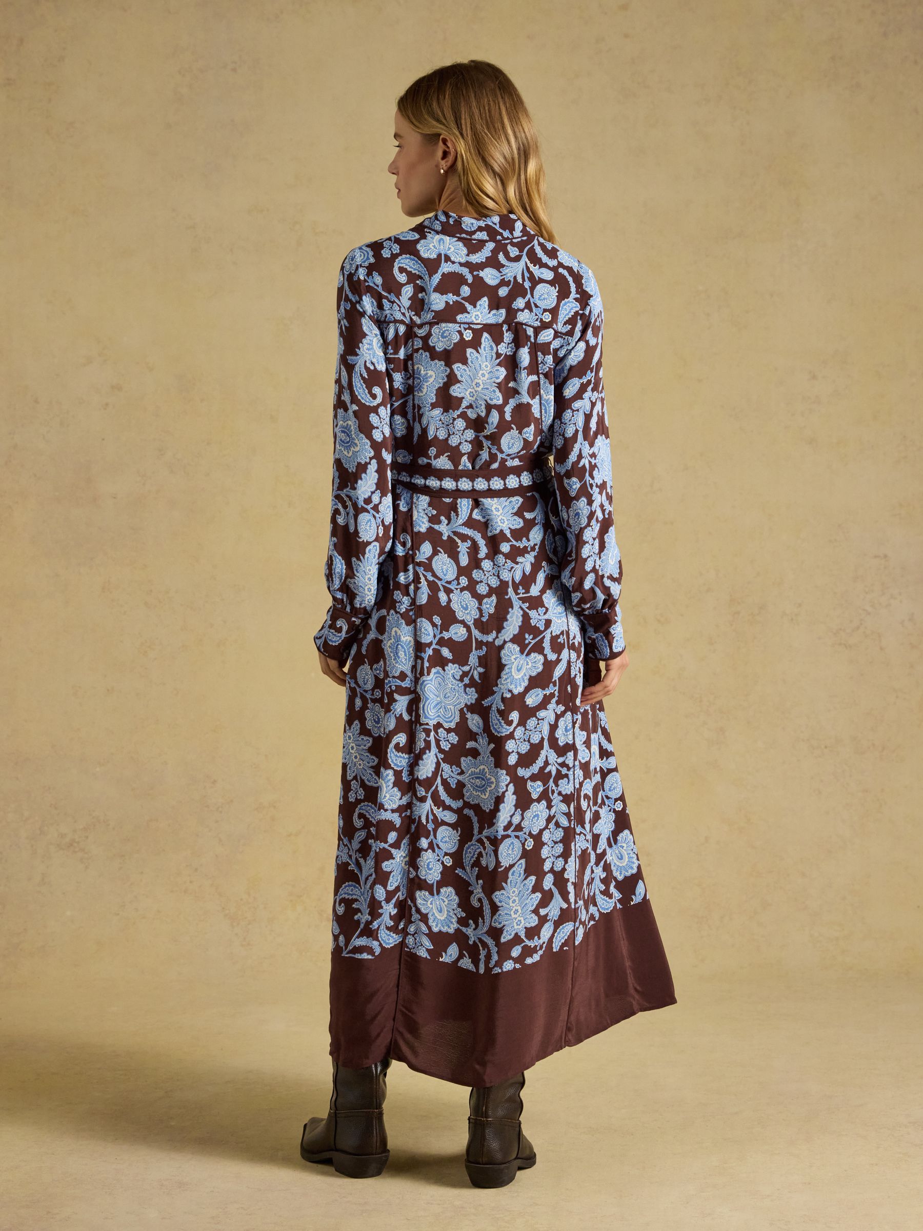Piper Chocolate Brown Floral Western Shirt Dress - Image 4 of 9