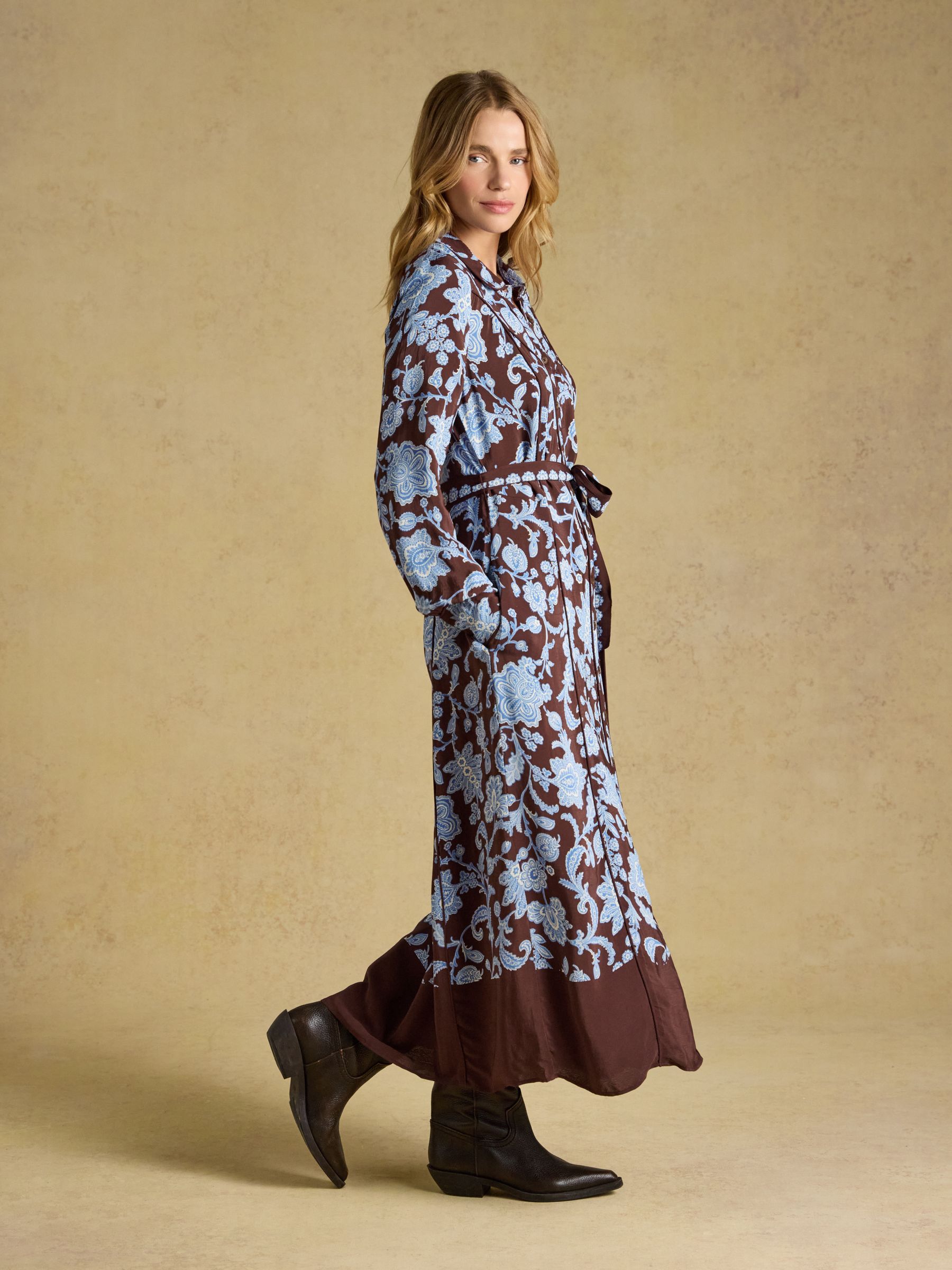 Piper Chocolate Brown Floral Western Shirt Dress - Image 8 of 9