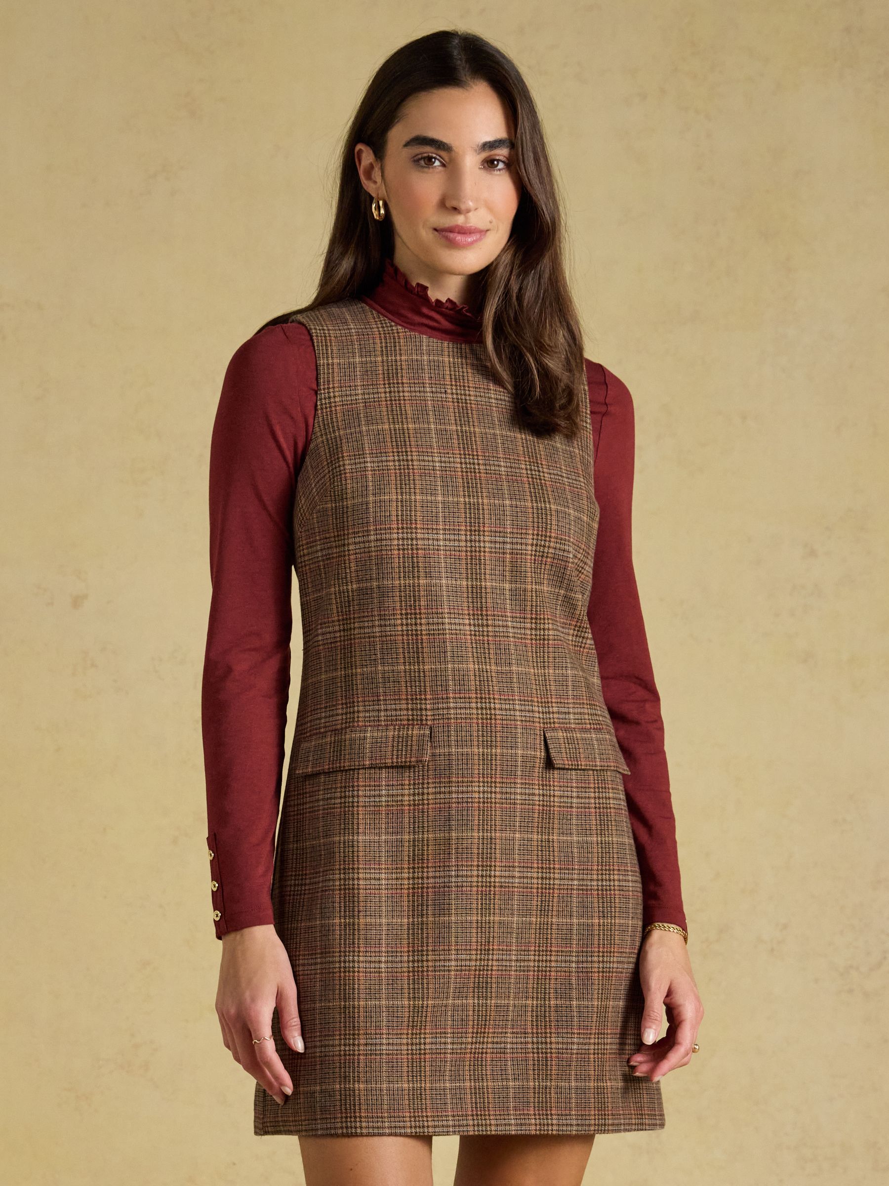 Edwina Brown Check Tweed Shift Dress - Image 1 of 8