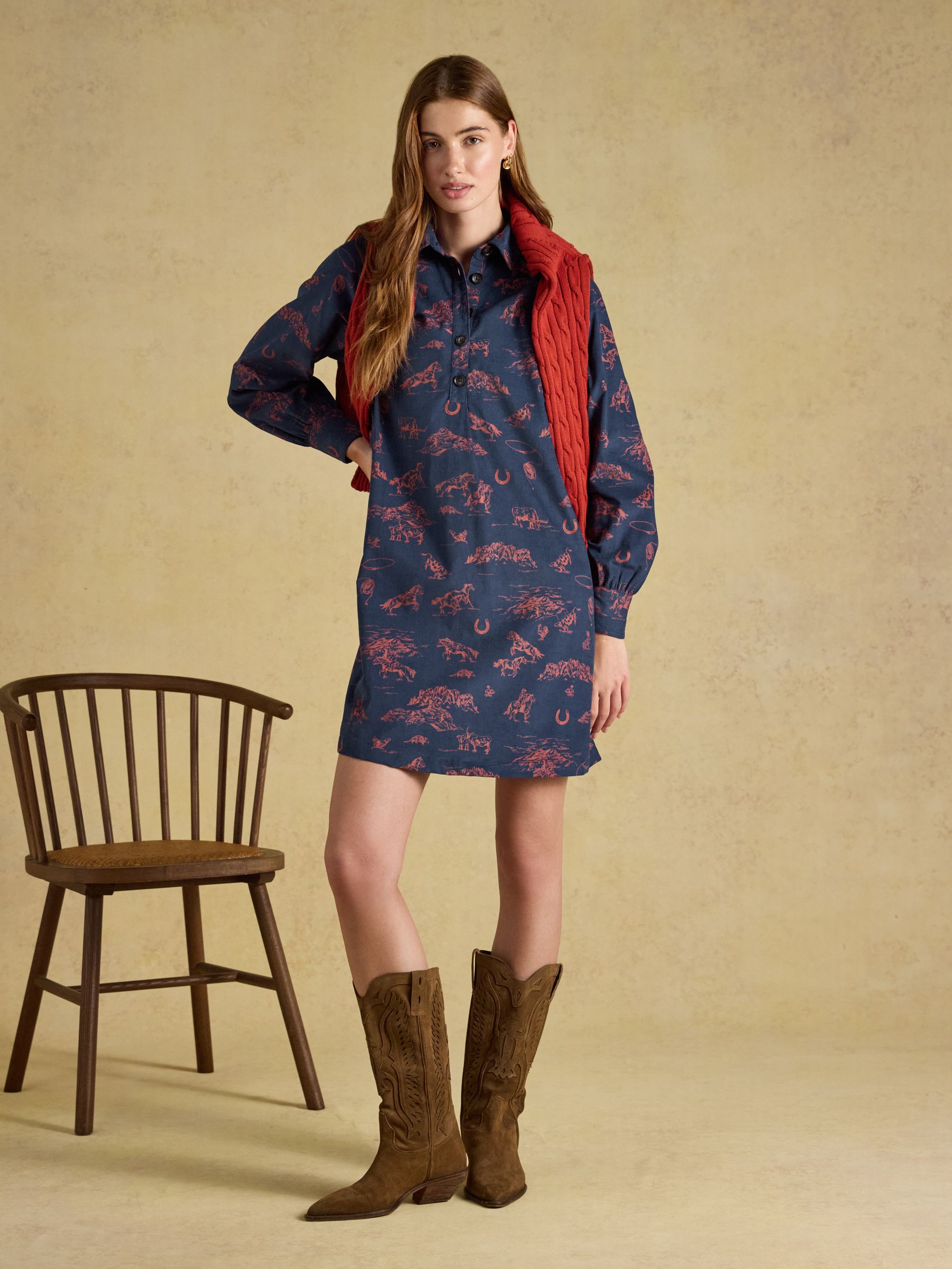 Maple Navy Cord Shift Dress - Image 4 of 7